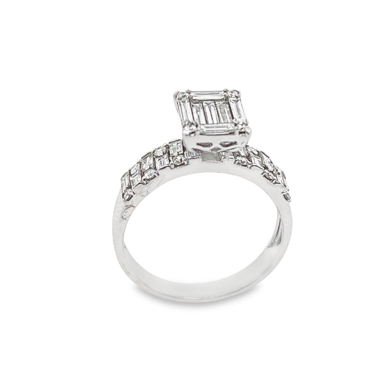 Taille baguette Bague de fiançailles 1ct + alliance 0.55ct en or blanc 18ct en vente