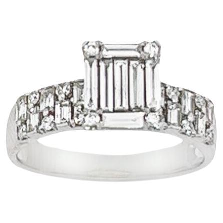 Bridal Set Engagement Ring 1ct + 0.55ct Wedding Ring in 18ct White Gold For Sale