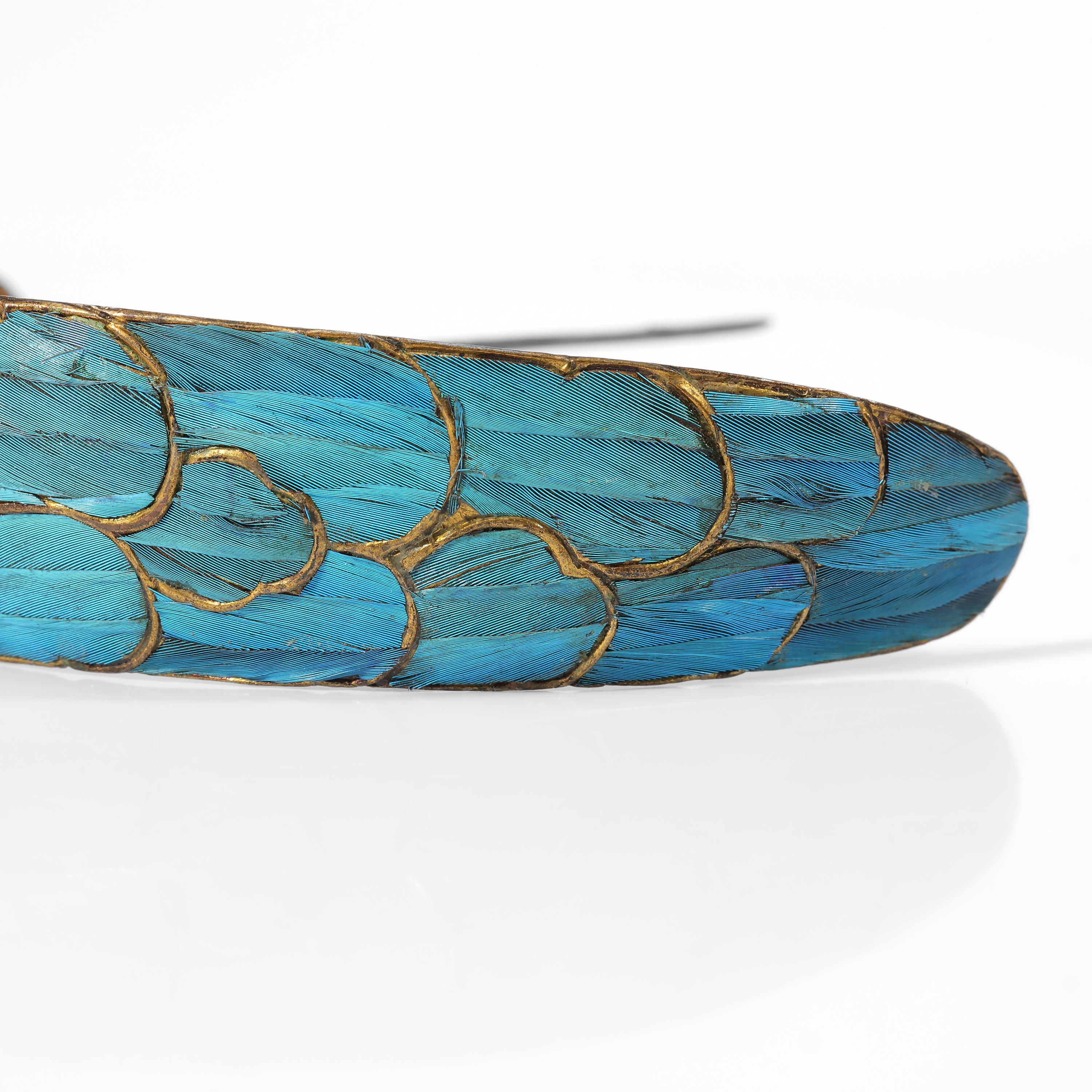 Women's Bridal Tiara Art Nouveau Chinese Kingfisher Feather and Gemstone