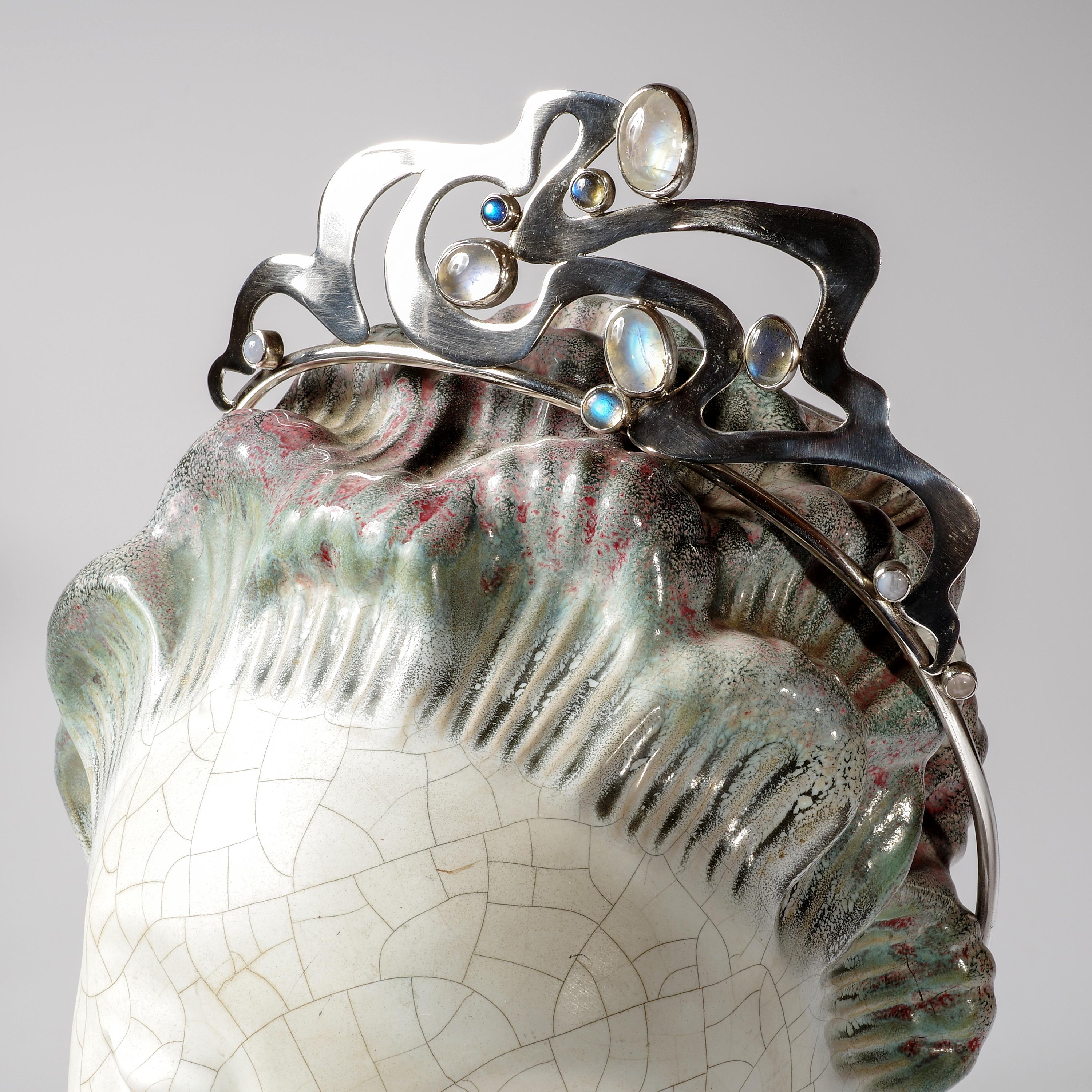 Women's Bridal Tiara Art Nouveau Silver and Moonstone