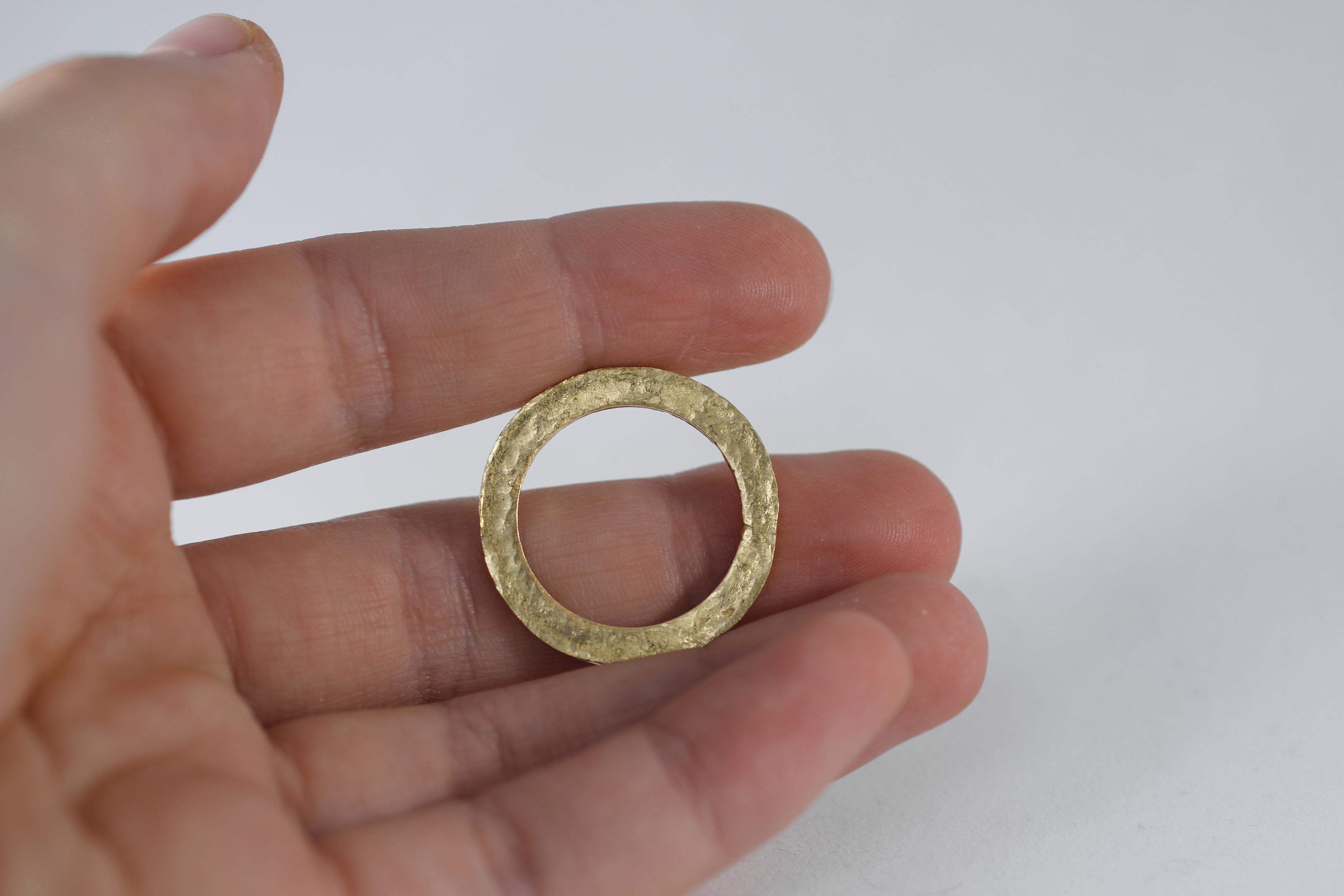 A bridal or wedding band ring in recycled 18k gold. Simplicity Large Disk modern wedding band ring designed and handcrafted by AB Jewelry NYC. Ideal for a man or a woman, unisex. Wear it alone or as a fashionable stacking ring combining it with