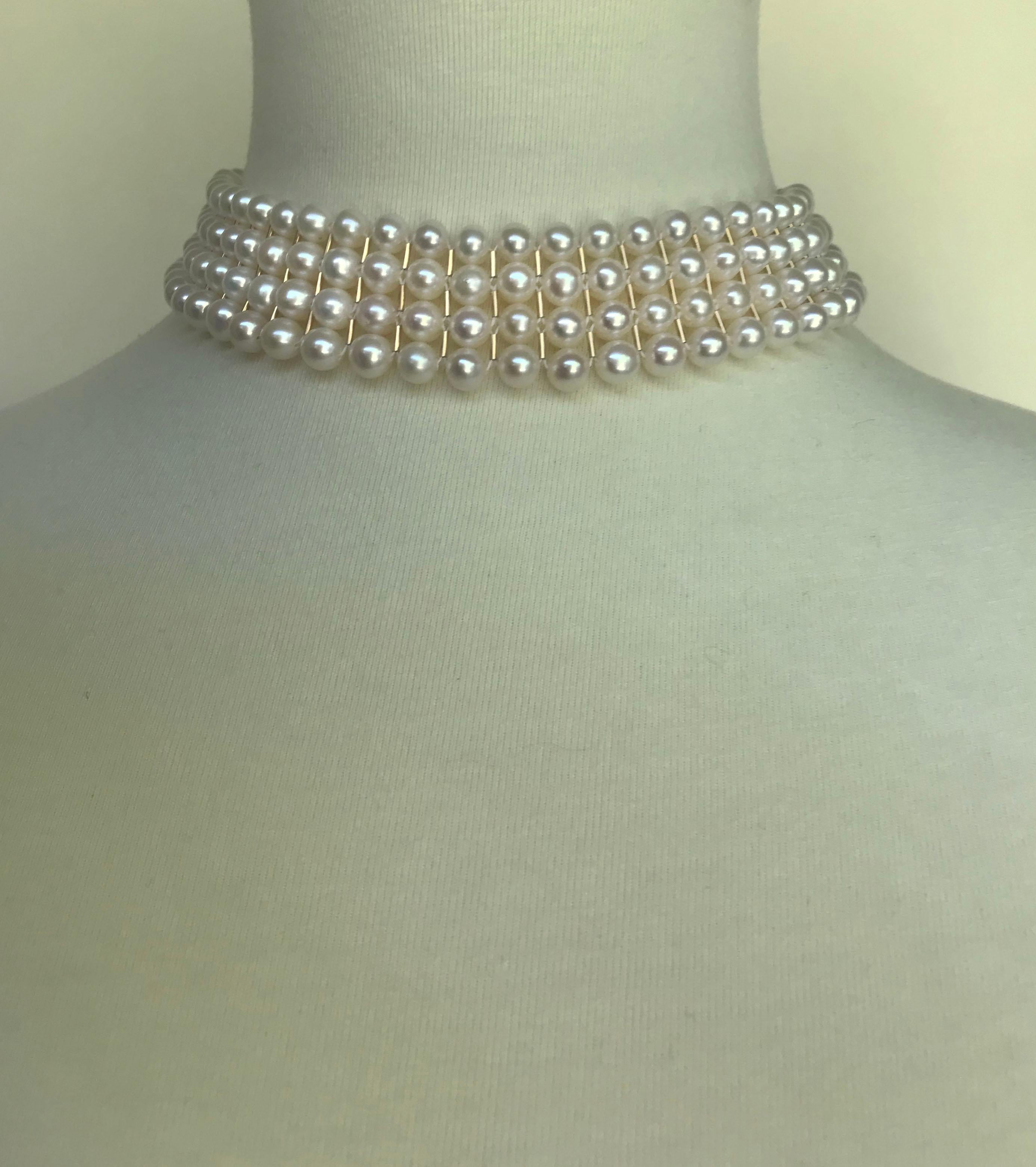 Marina J Bridal Woven White Pearl Choker with secure sliding clasp 5