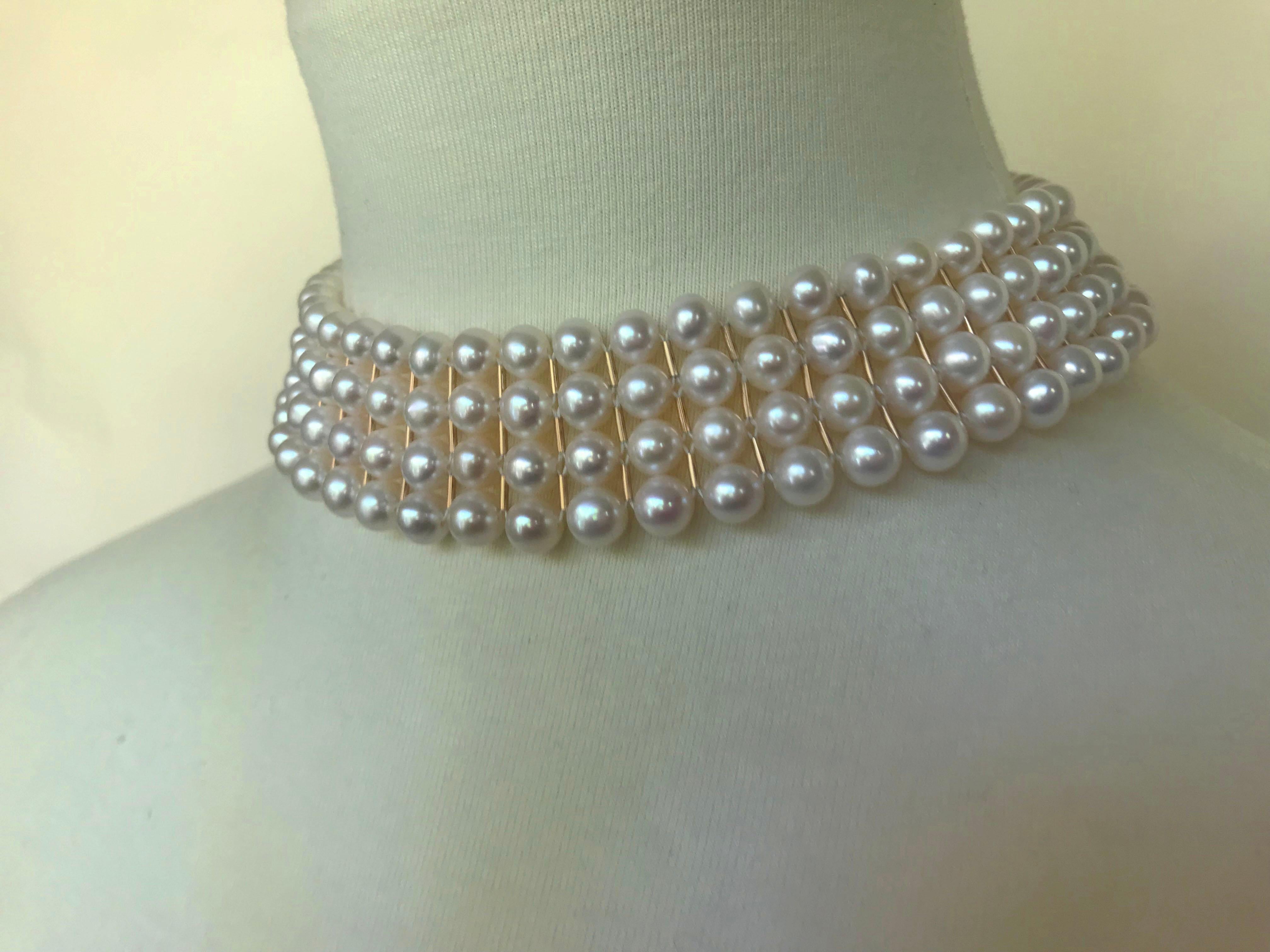 Marina J Bridal Woven White Pearl Choker with secure sliding clasp 7