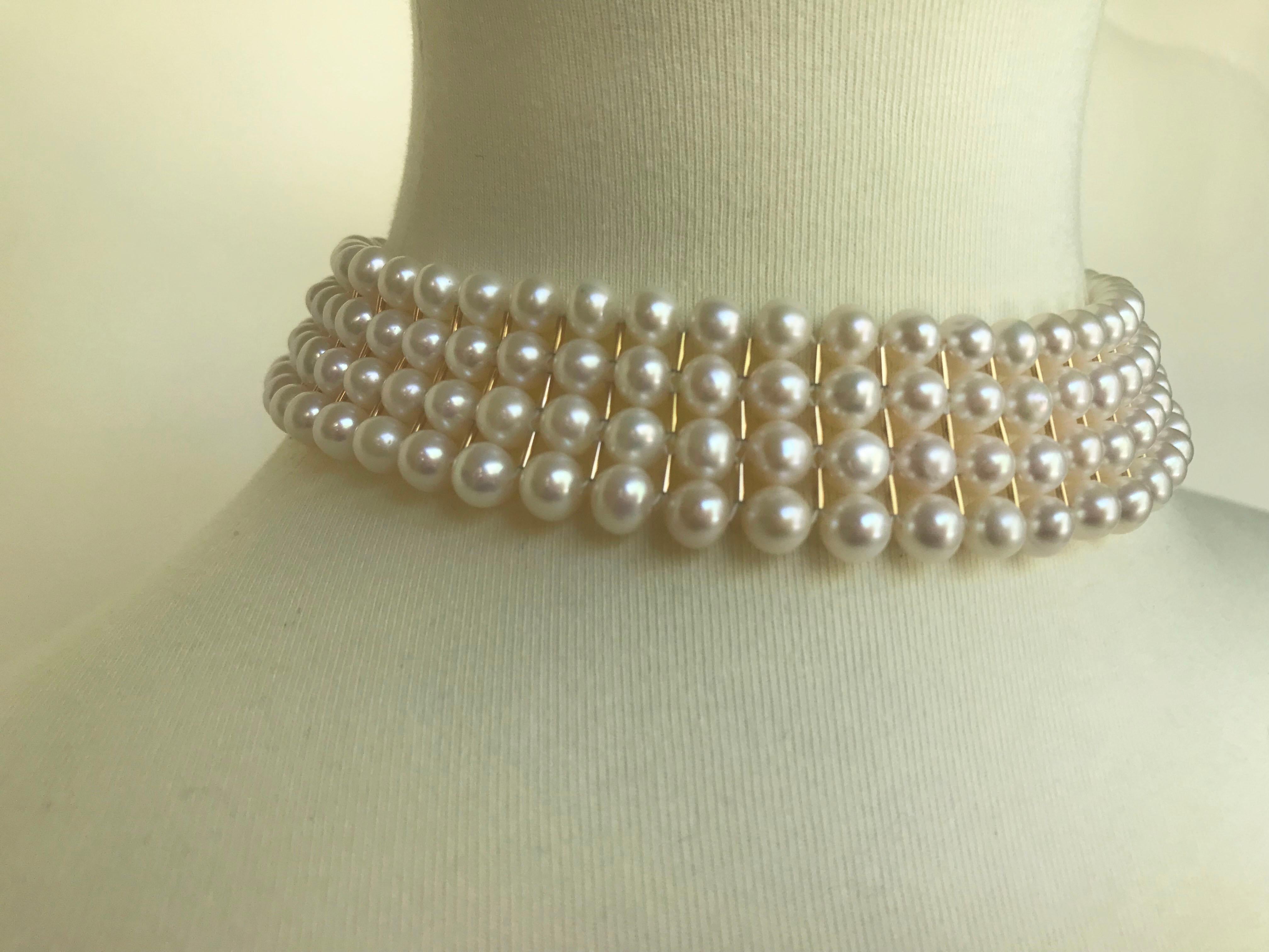 Marina J Bridal Woven White Pearl Choker with secure sliding clasp 8