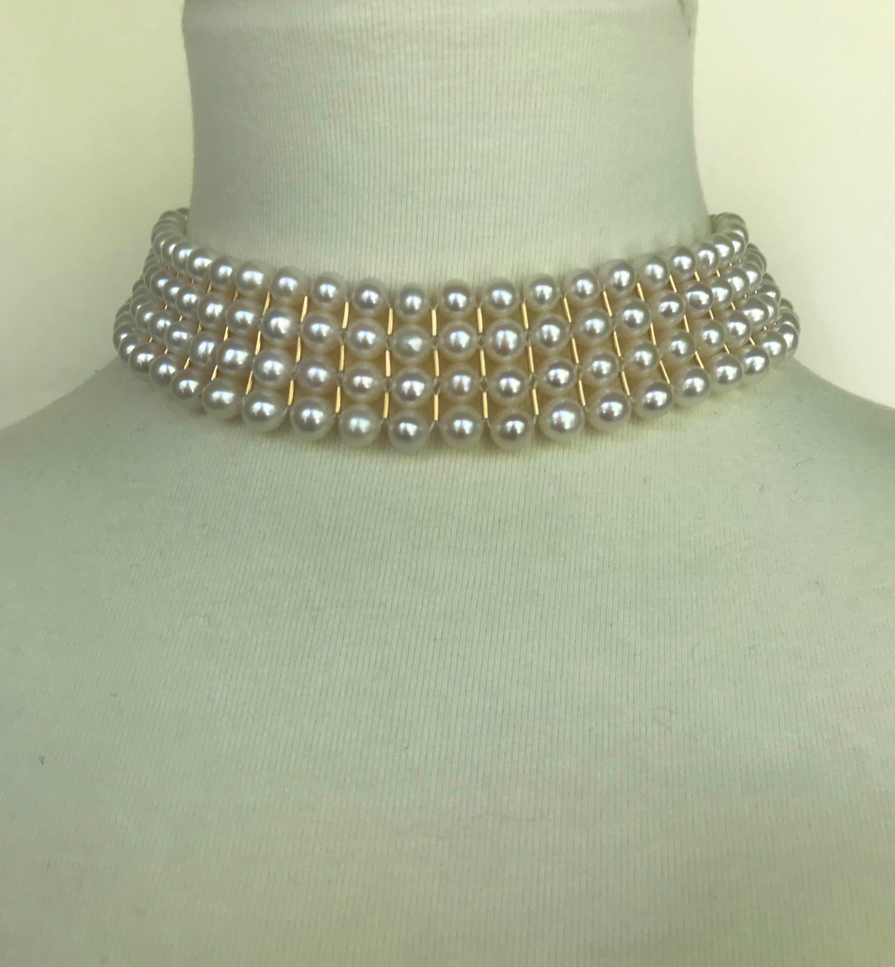 Marina J Bridal Woven White Pearl Choker with secure sliding clasp 9