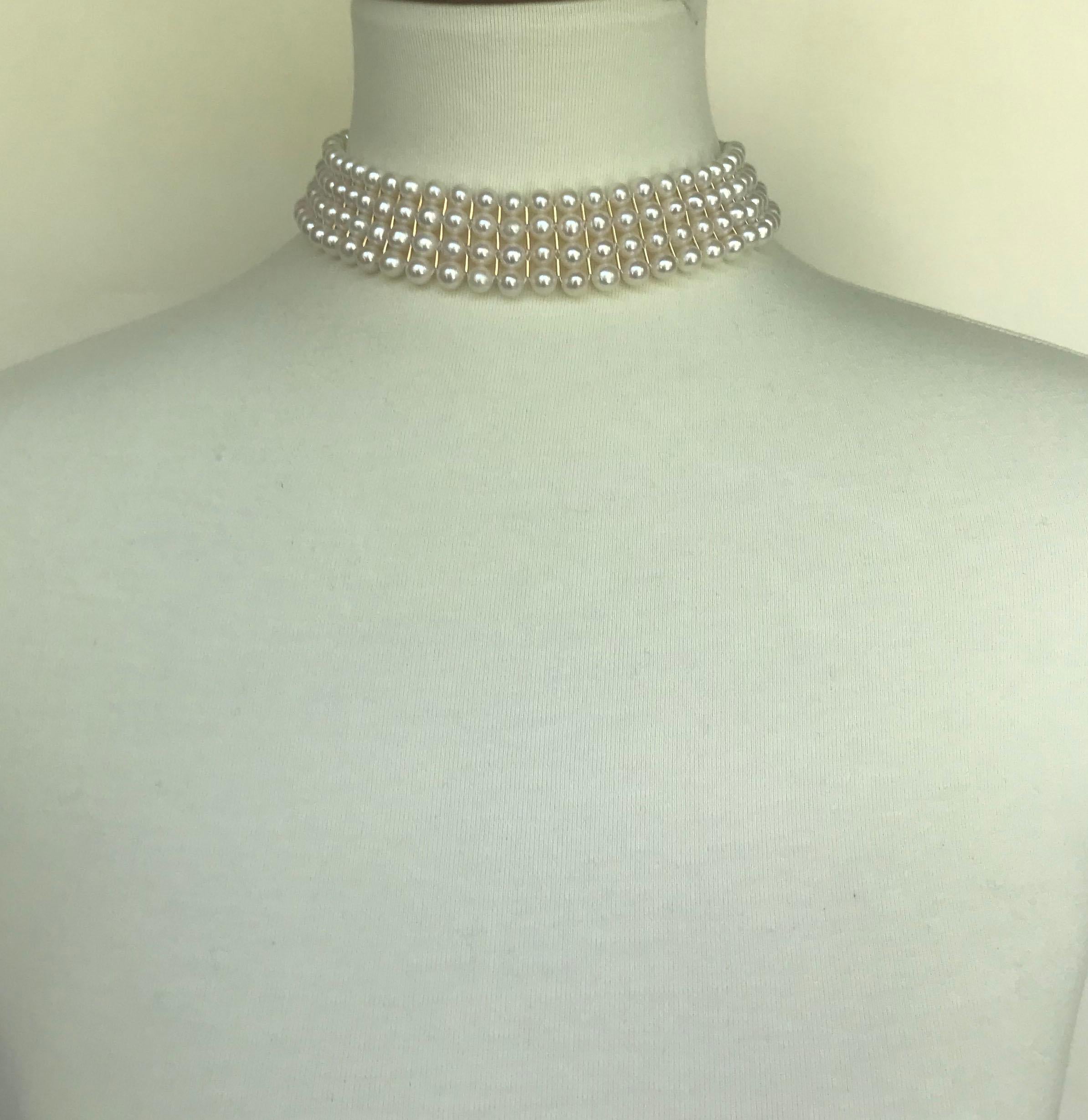 Marina J Bridal Woven White Pearl Choker with secure sliding clasp 10