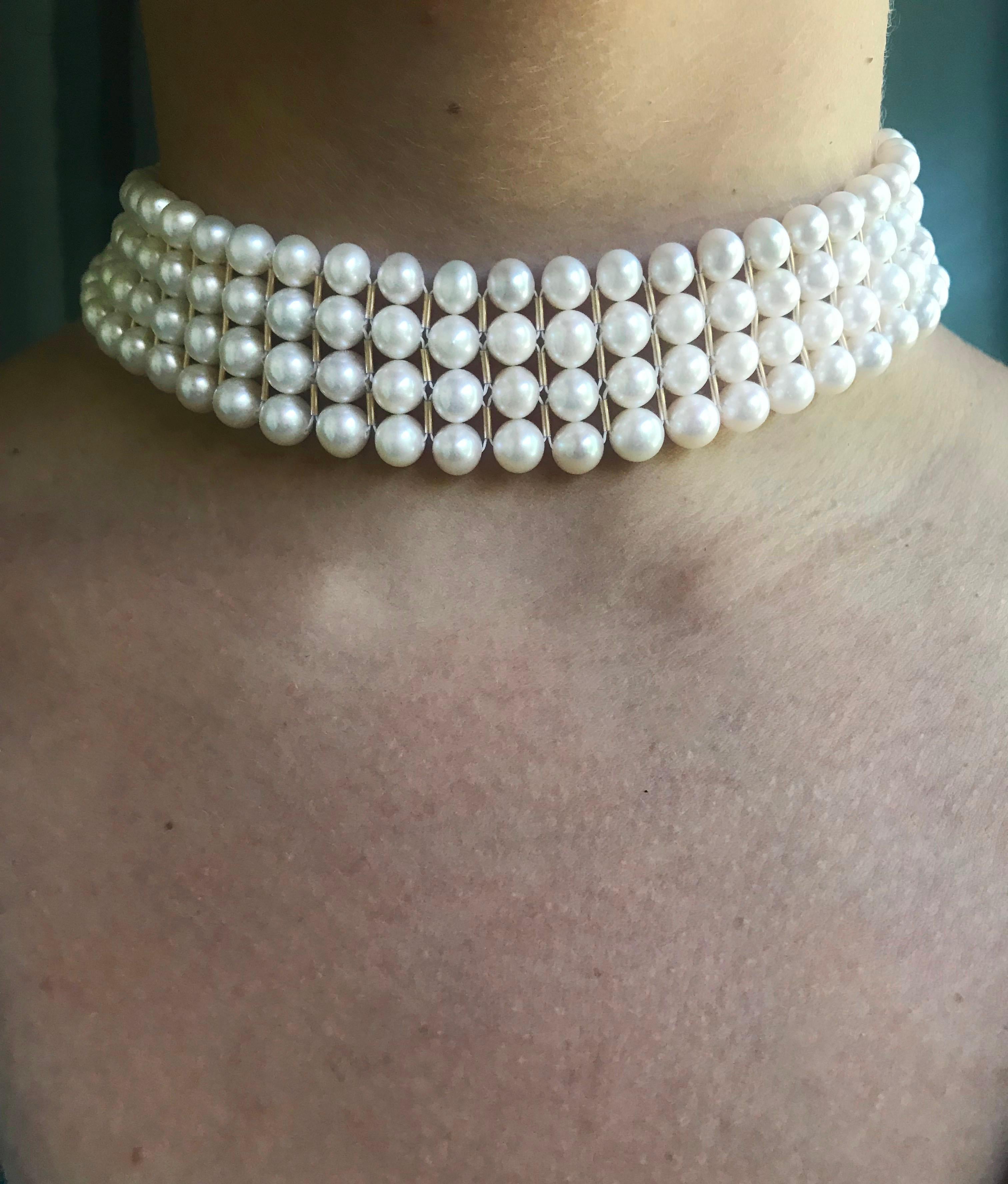 Artist Marina J Bridal Woven White Pearl Choker with secure sliding clasp