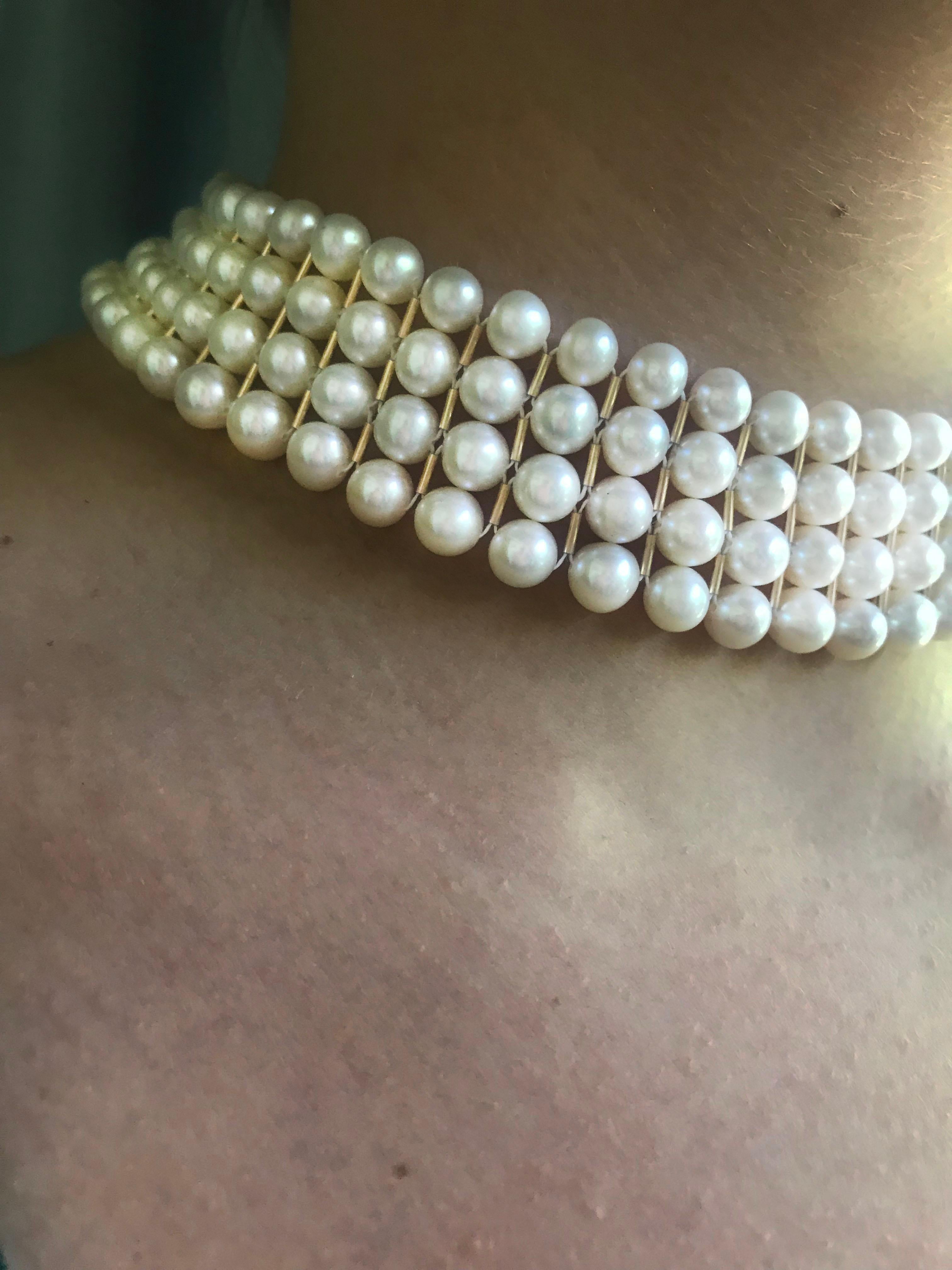 Marina J Bridal Woven White Pearl Choker with secure sliding clasp In New Condition In Los Angeles, CA