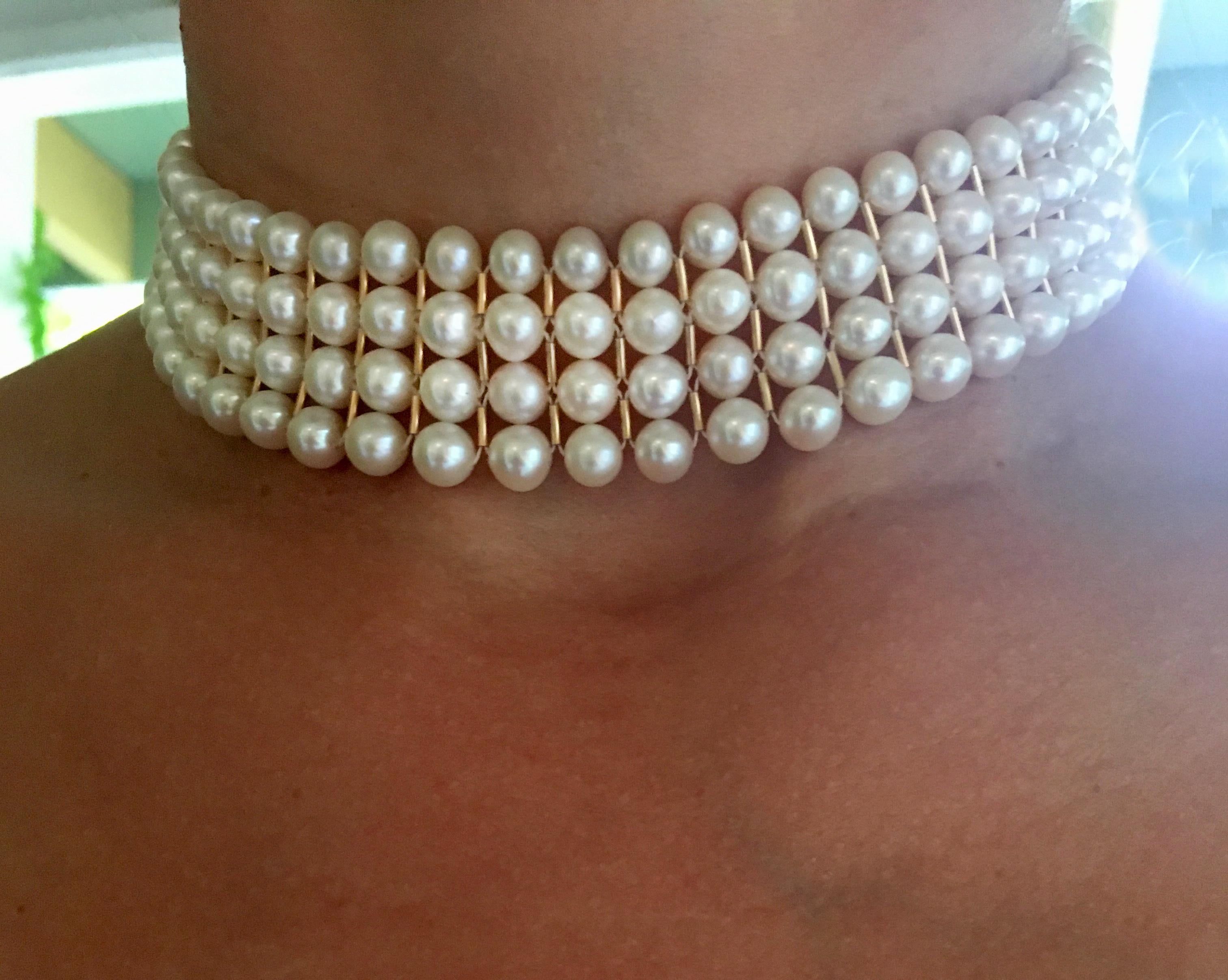 Women's Marina J Bridal Woven White Pearl Choker with secure sliding clasp