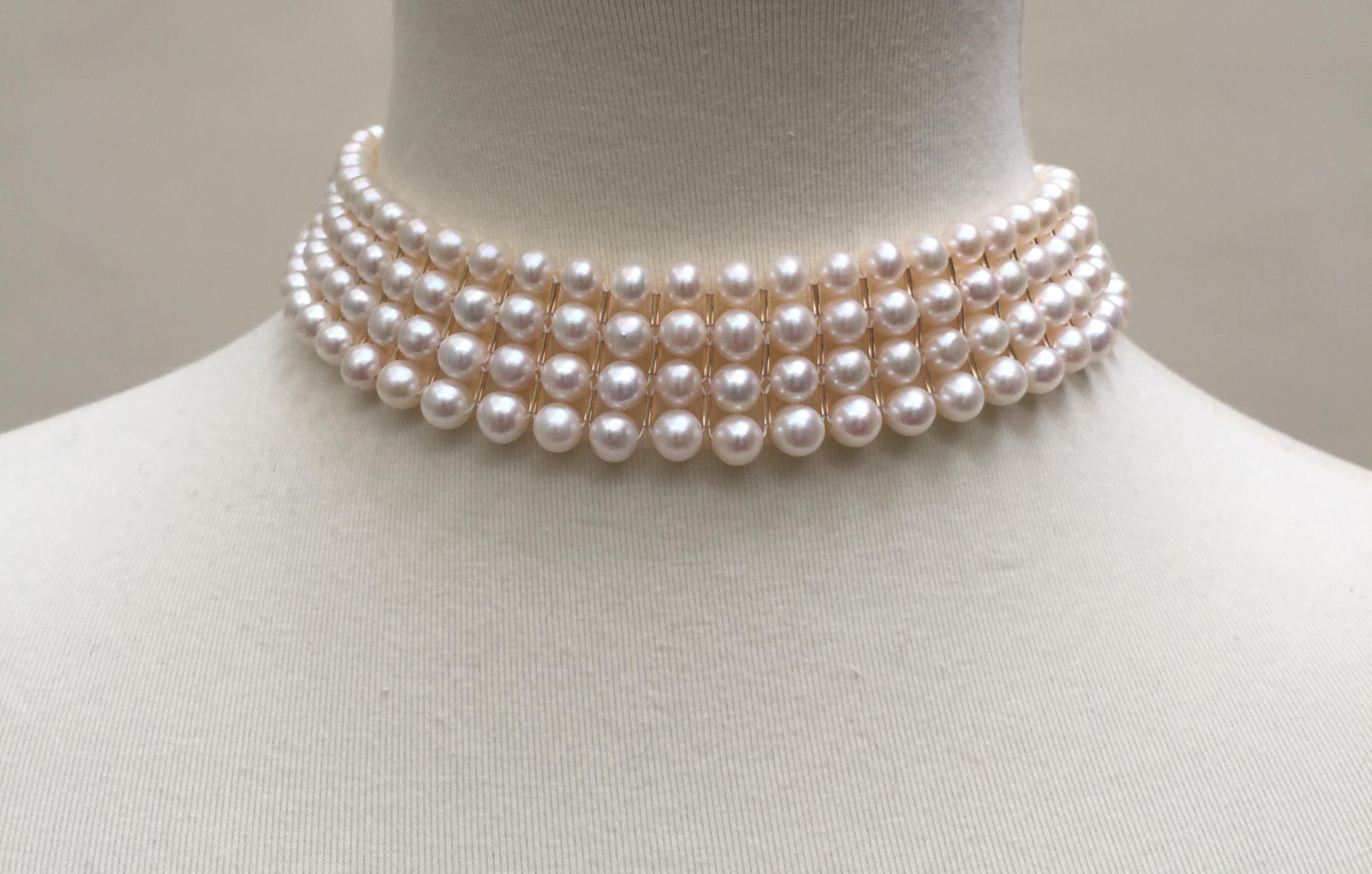 Marina J Bridal Woven White Pearl Choker with secure sliding clasp 1