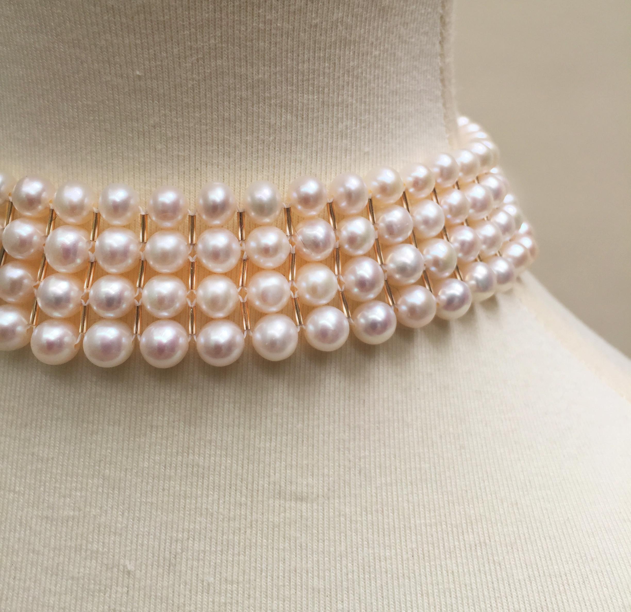 Marina J Bridal Woven White Pearl Choker with secure sliding clasp 4