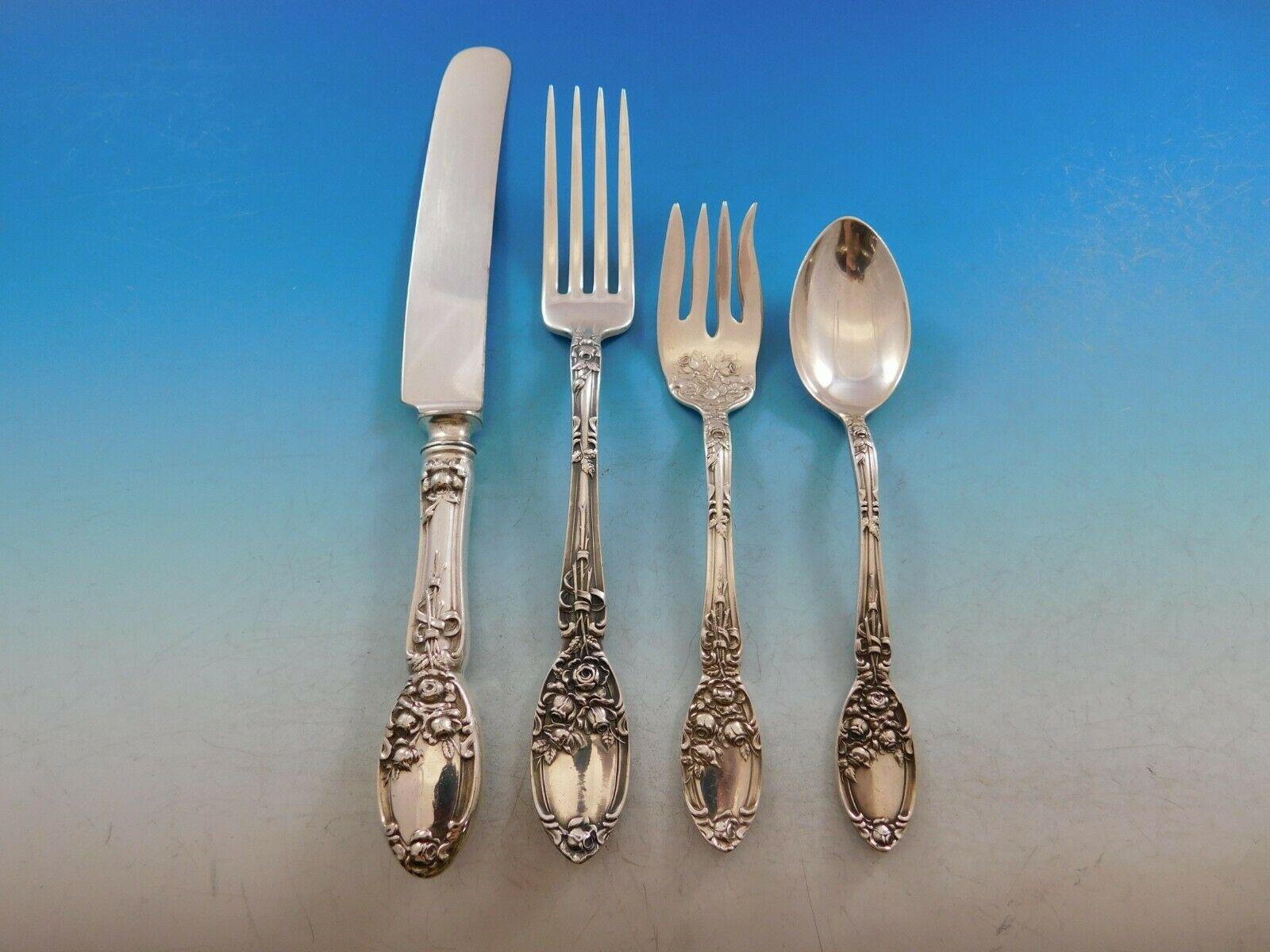Brides Bouquet by Alvin Silverplate Vintage Flatware Set for 8 Service 43 Pieces In Excellent Condition In Big Bend, WI