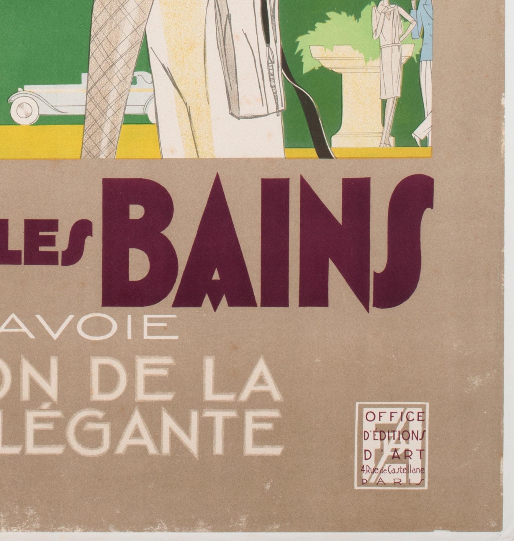 Brides les Bains 1929 French Railway Travel Advertising Poster, Leon Benigni For Sale 3