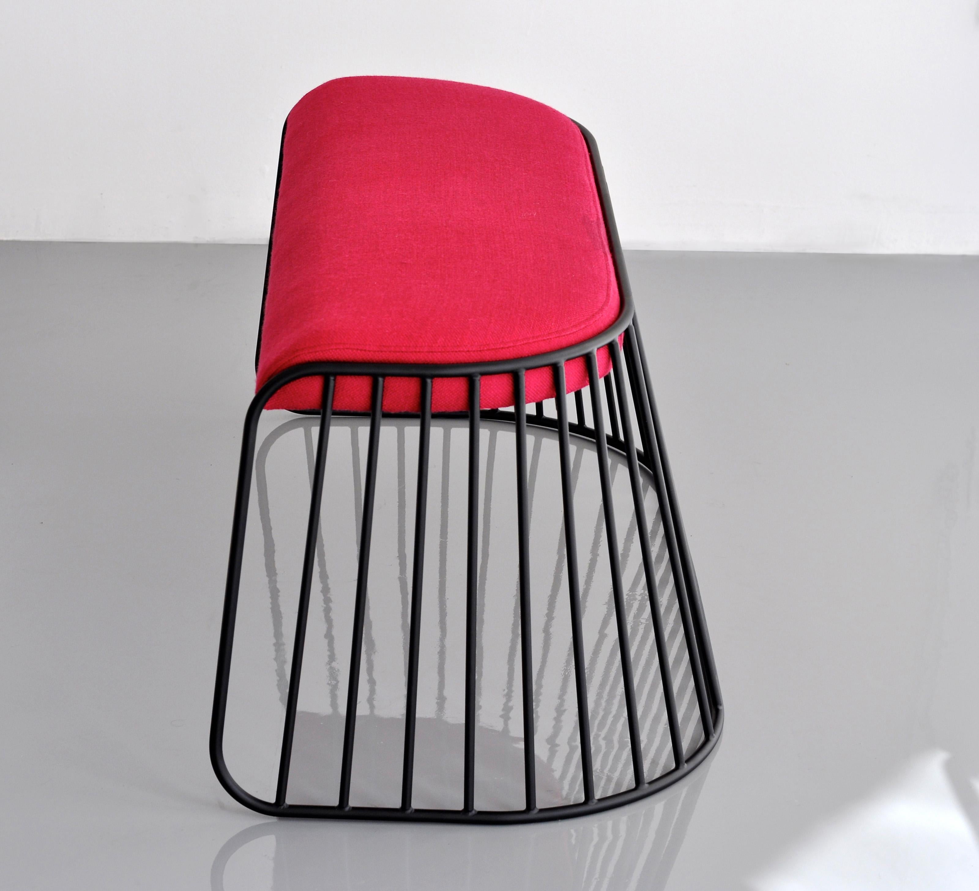 Bride’s Veil Double Low Stool by Phase Design
Dimensions: D 52,1 x W 109,2 x H 45,7 cm.
Materials: Upholstery and powder-coated steel.

Solid steel bar available in a smoked brass, polished chrome, burnt copper, or powder coat finish with