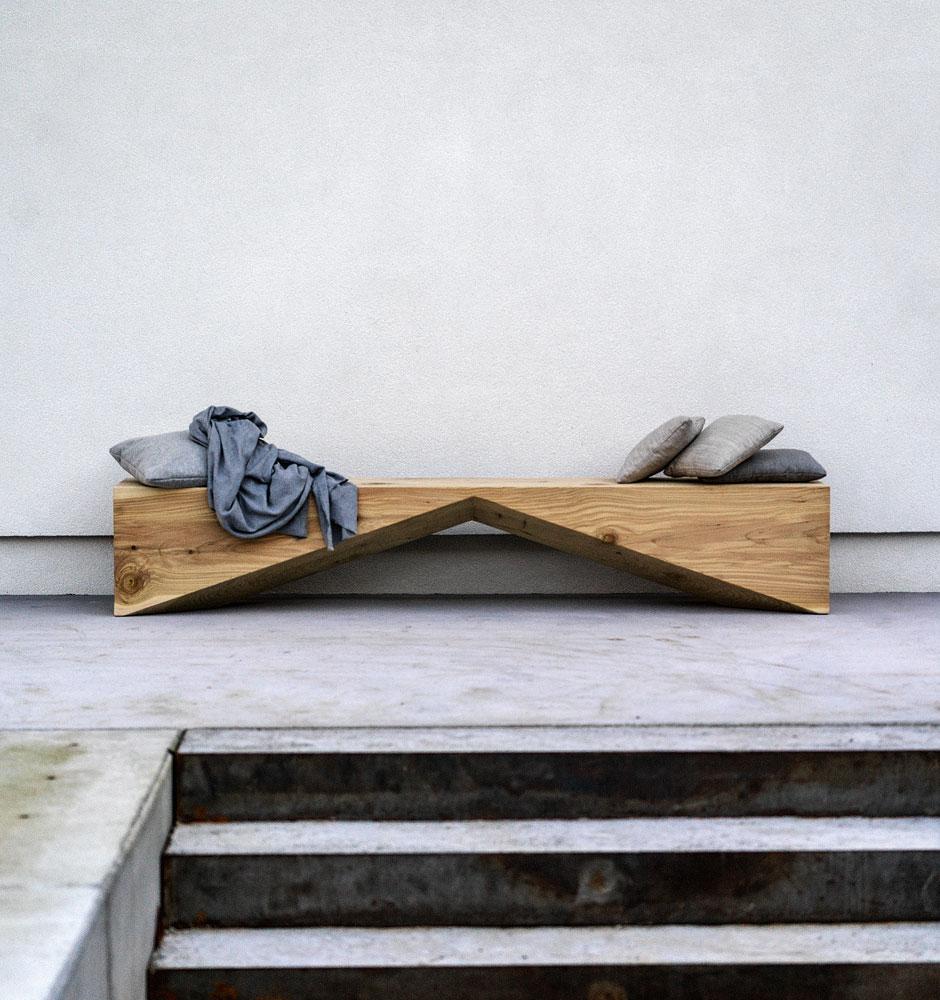 Bridge, 94 Inches Cedar Bench, Designed by C.R.& S., Made in Italy In New Condition For Sale In Beverly Hills, CA