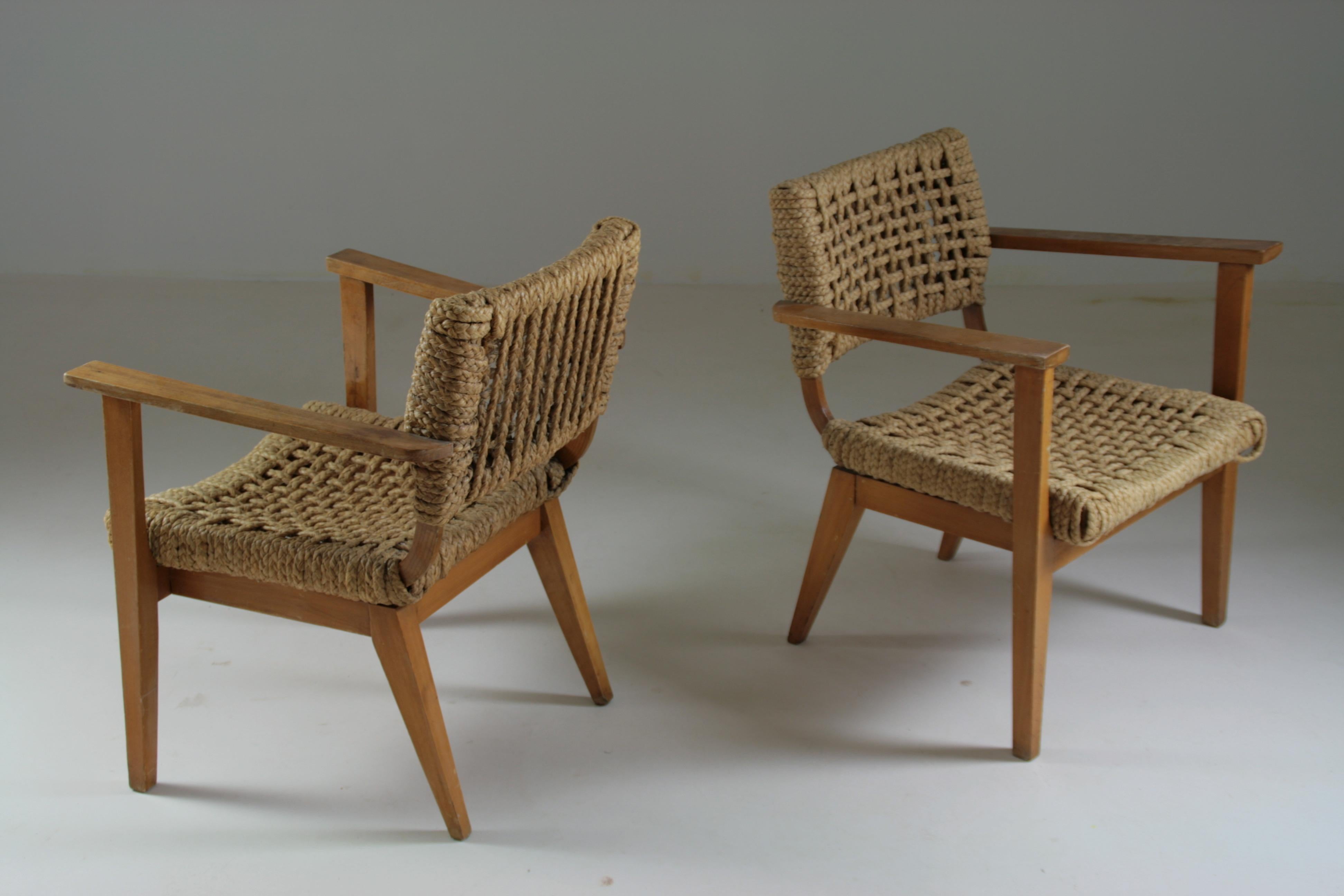 Bridge Armchairs attributed to Audoux Et Minet, France, 1950s, Set of 2 For Sale 5