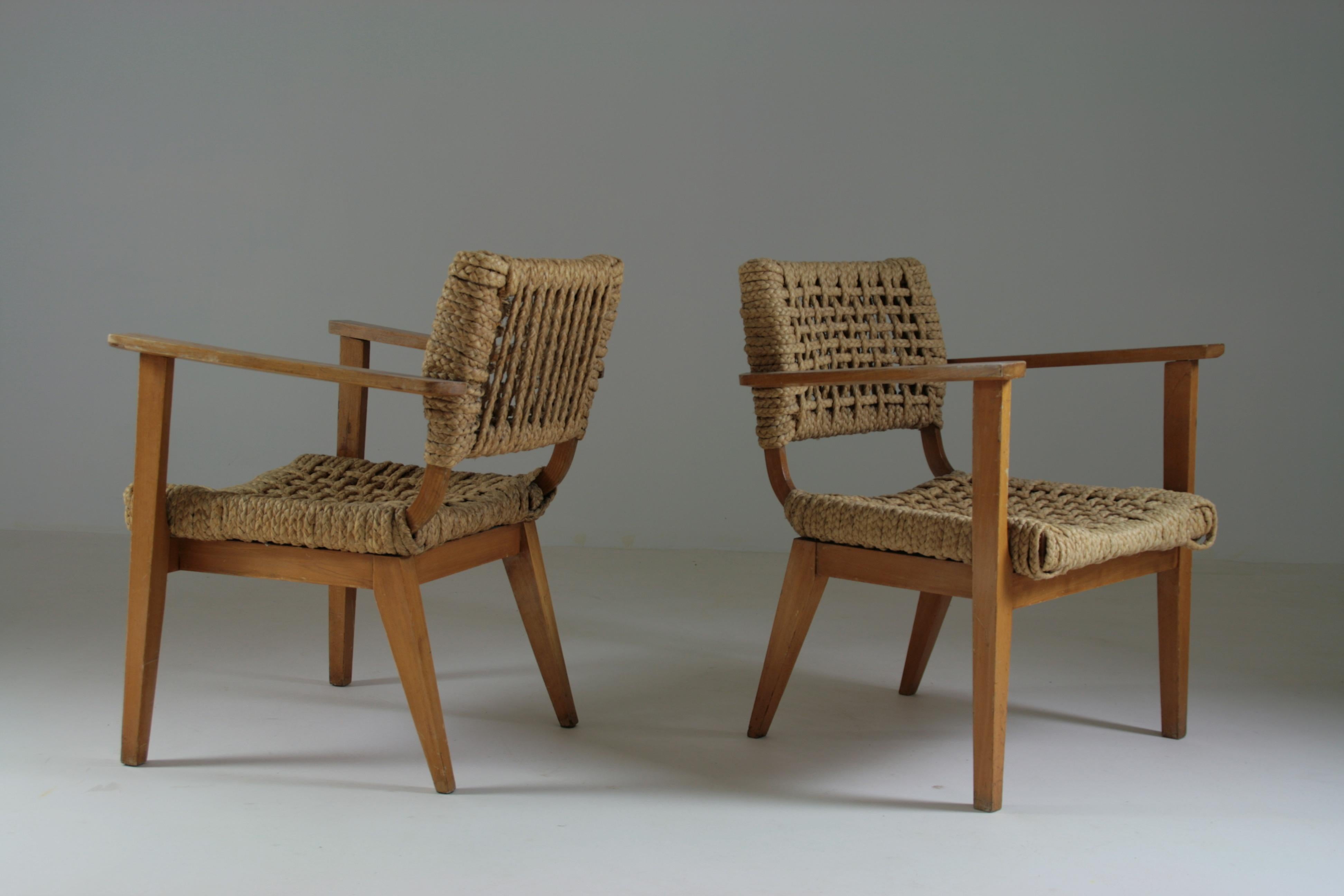 Bridge Armchairs attributed to Audoux Et Minet, France, 1950s, Set of 2 In Good Condition For Sale In GRENOBLE, FR