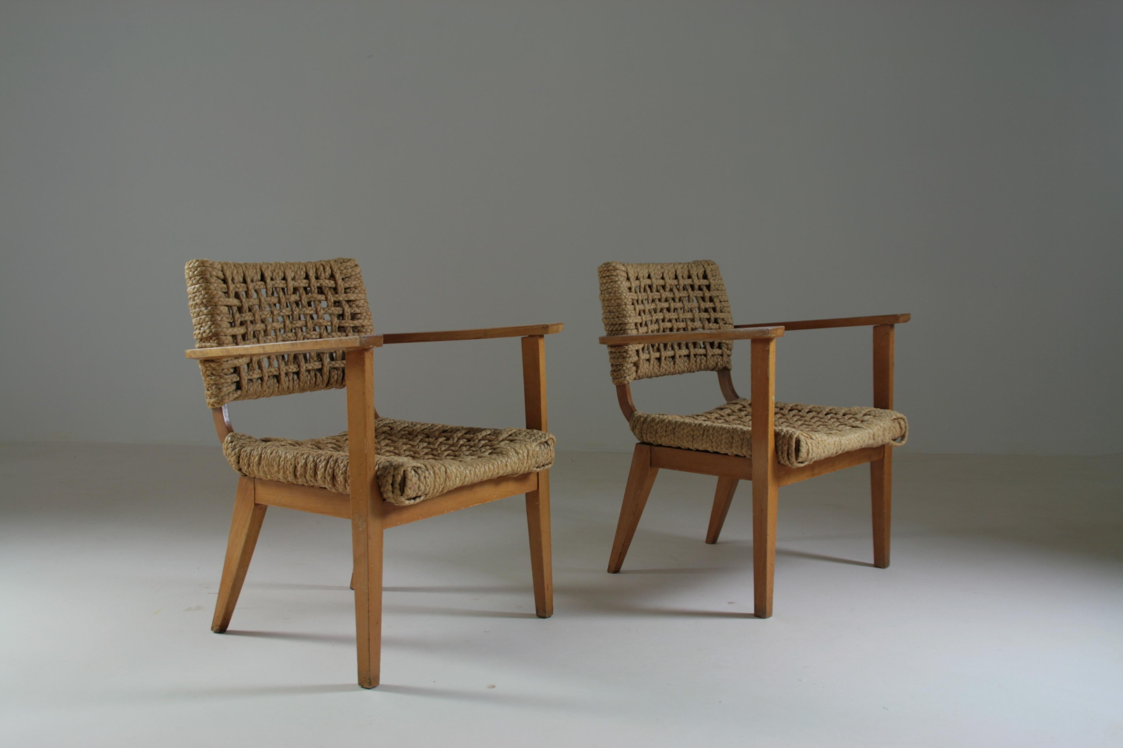 20th Century Bridge Armchairs attributed to Audoux Et Minet, France, 1950s, Set of 2 For Sale
