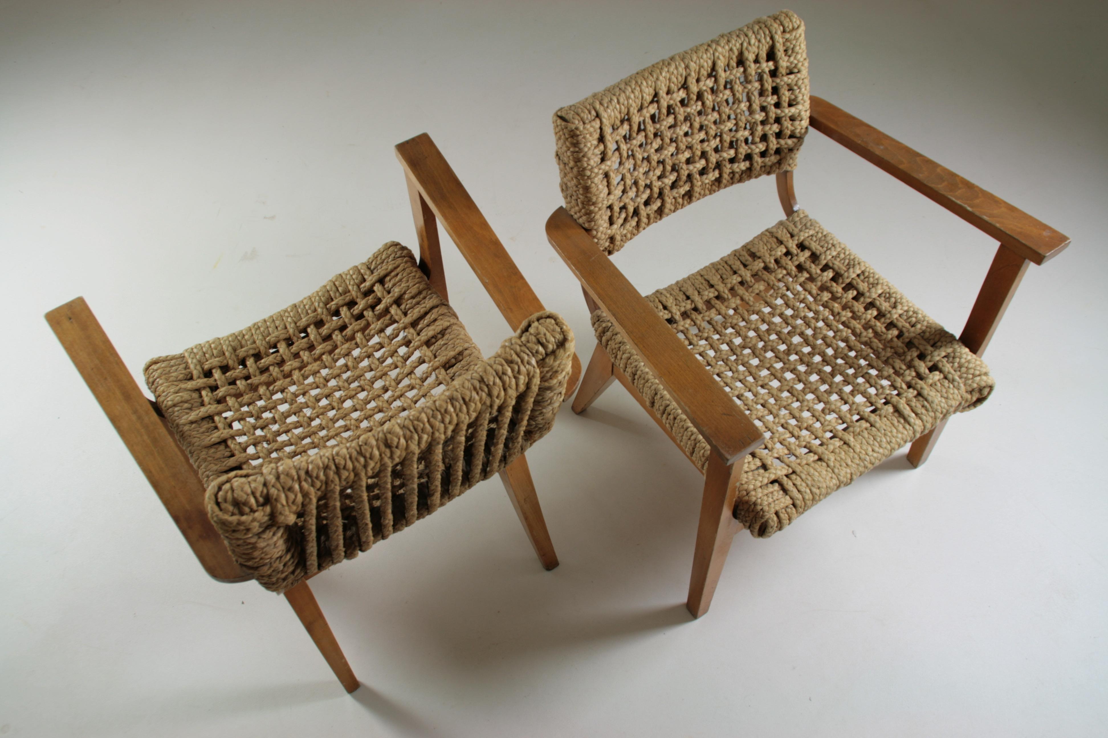 Rope Bridge Armchairs attributed to Audoux Et Minet, France, 1950s, Set of 2 For Sale