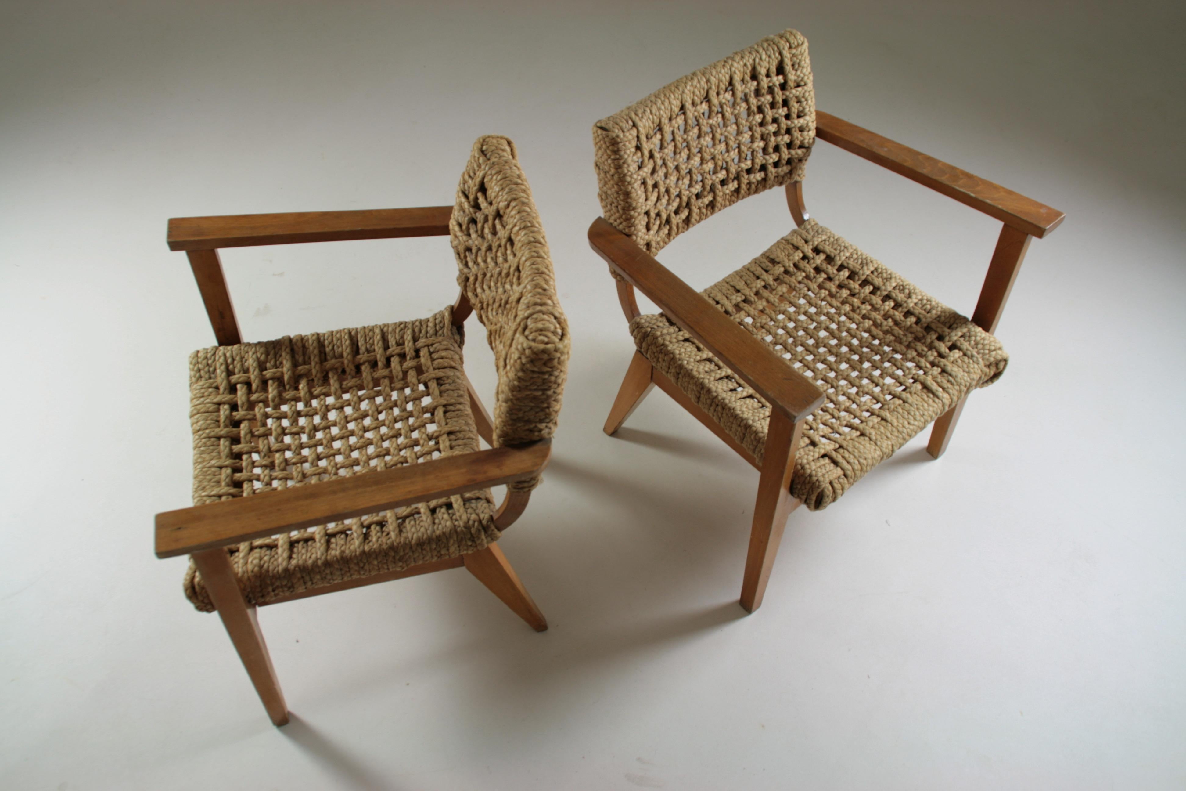 Bridge Armchairs attributed to Audoux Et Minet, France, 1950s, Set of 2 For Sale 1