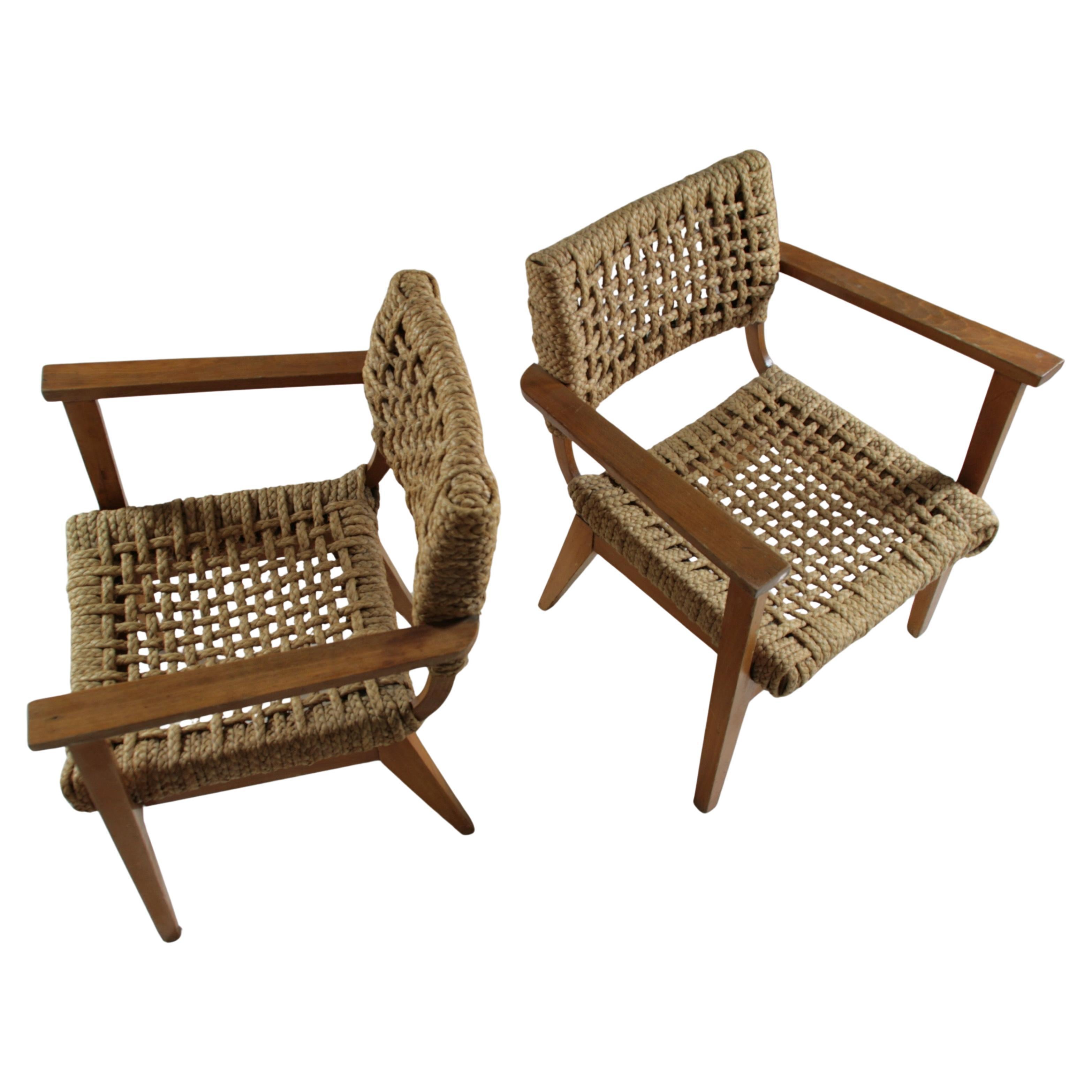 Bridge Armchairs attributed to Audoux Et Minet, France, 1950s, Set of 2