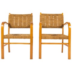 Bridge Armchairs in Beech and Ropes 1950 Set of 2 France, Brown Color