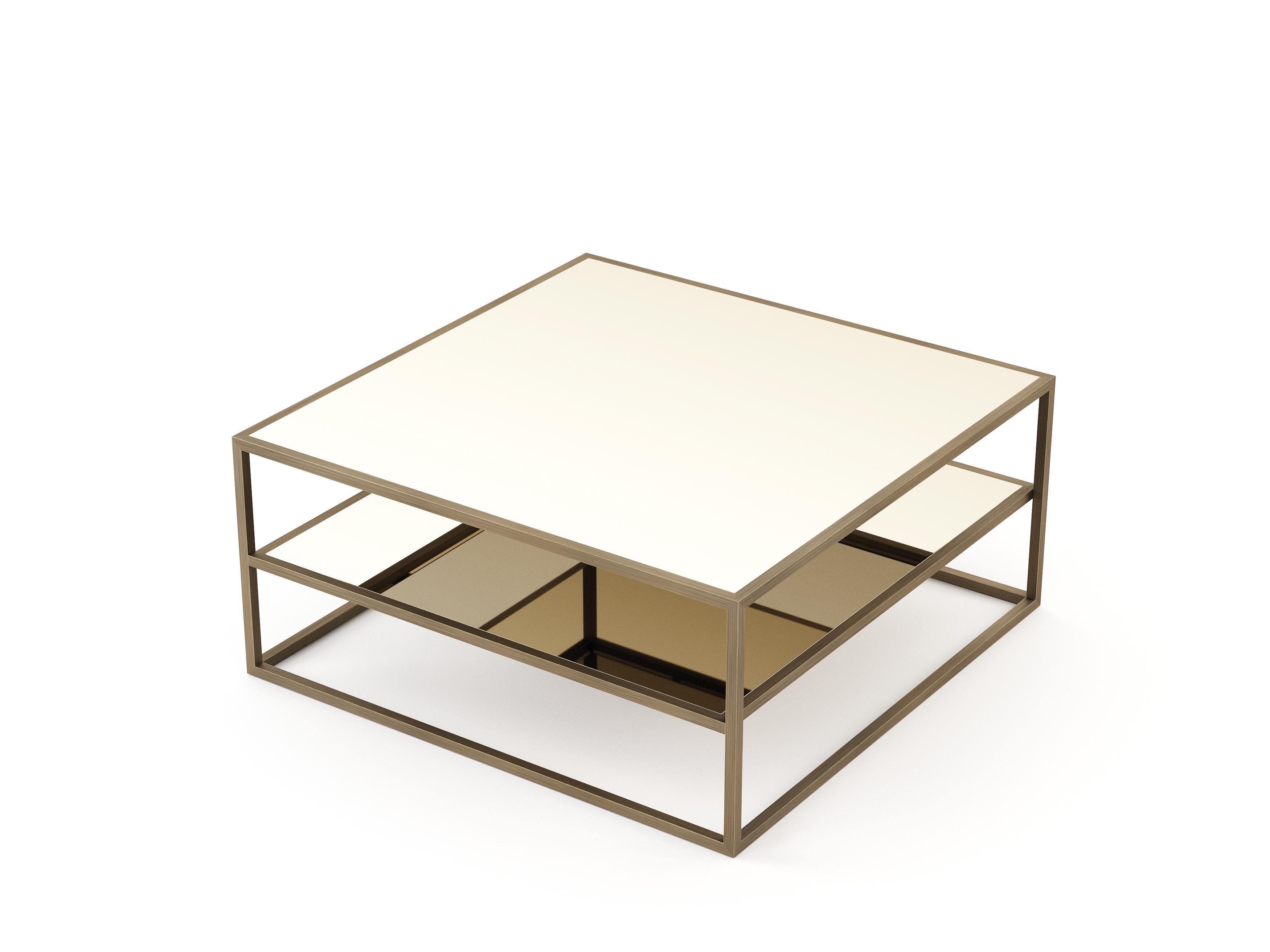 Portuguese Modern style Bridge Coffee Table made with brass and glass, Handmade For Sale