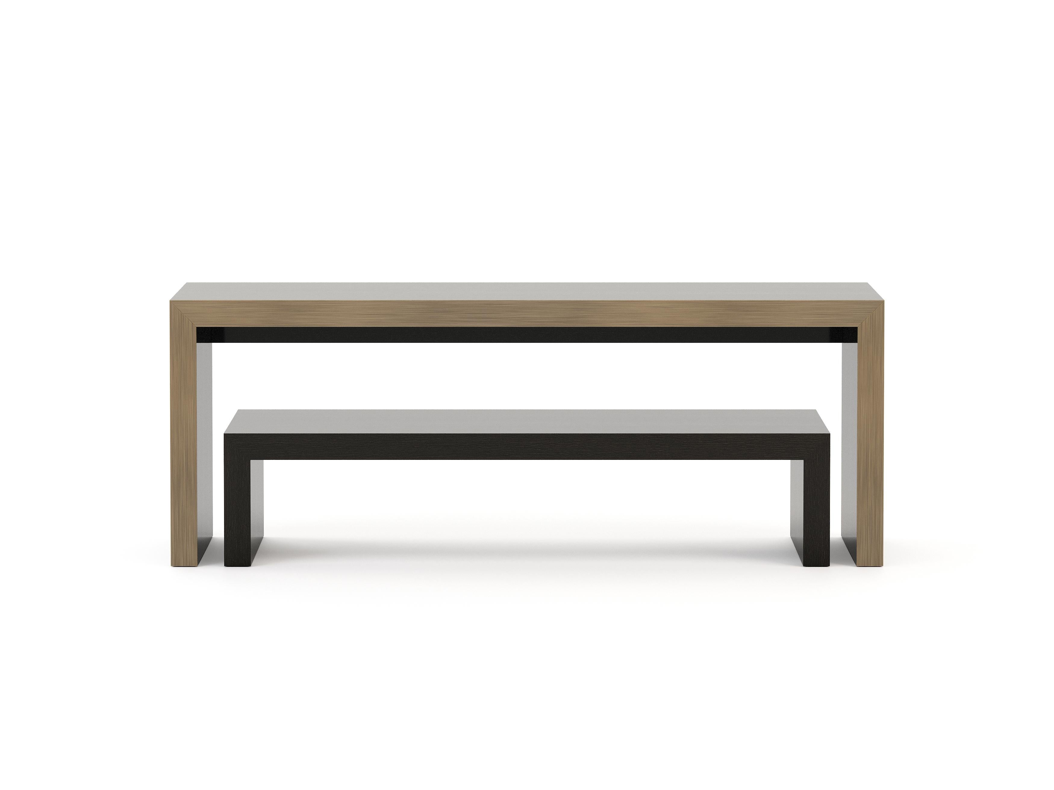 Measurement units

High Table – D 42 x W 160 x H 60 cm
Lower Table – D 42 x W 136 x H 30 cm

Inspired by the golden bridge itself, this collection was carefully planned to include simple elements in order to create an idyllic setting. The pieces in