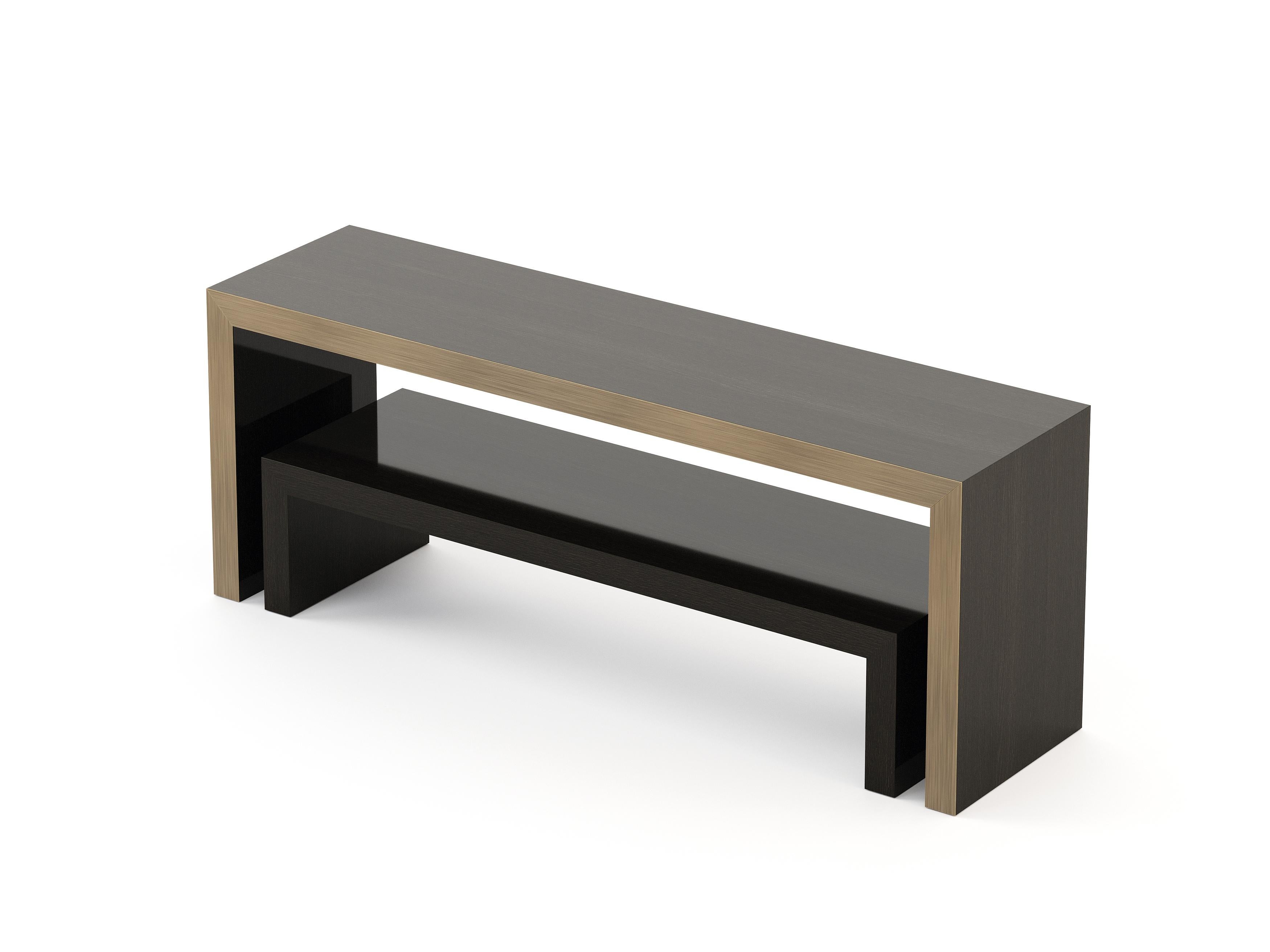 Modern Set Bridge Console made with Oak, Brass and Lacquer, handmade by Stylish Club For Sale