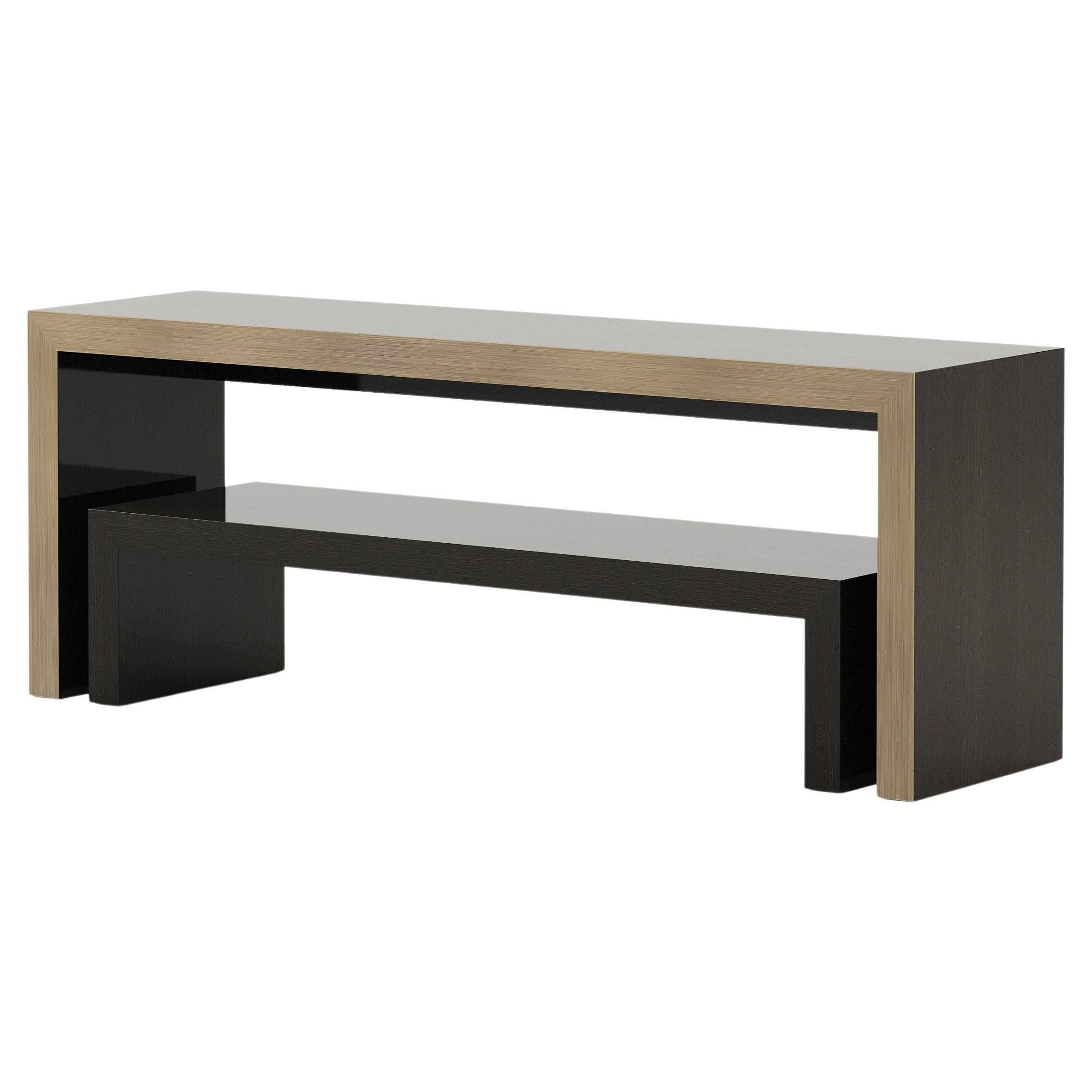 Set Bridge Console made with Oak, Brass and Lacquer, handmade by Stylish Club For Sale