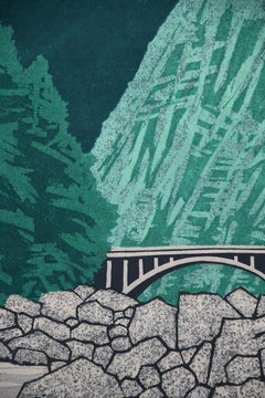 Bridge in the Valley — limited edition Japanese woodblock print by Fujita Fumio