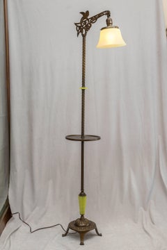 Bridge Lamp with Vaseline Glass Components and a Vaseline Glass Shade