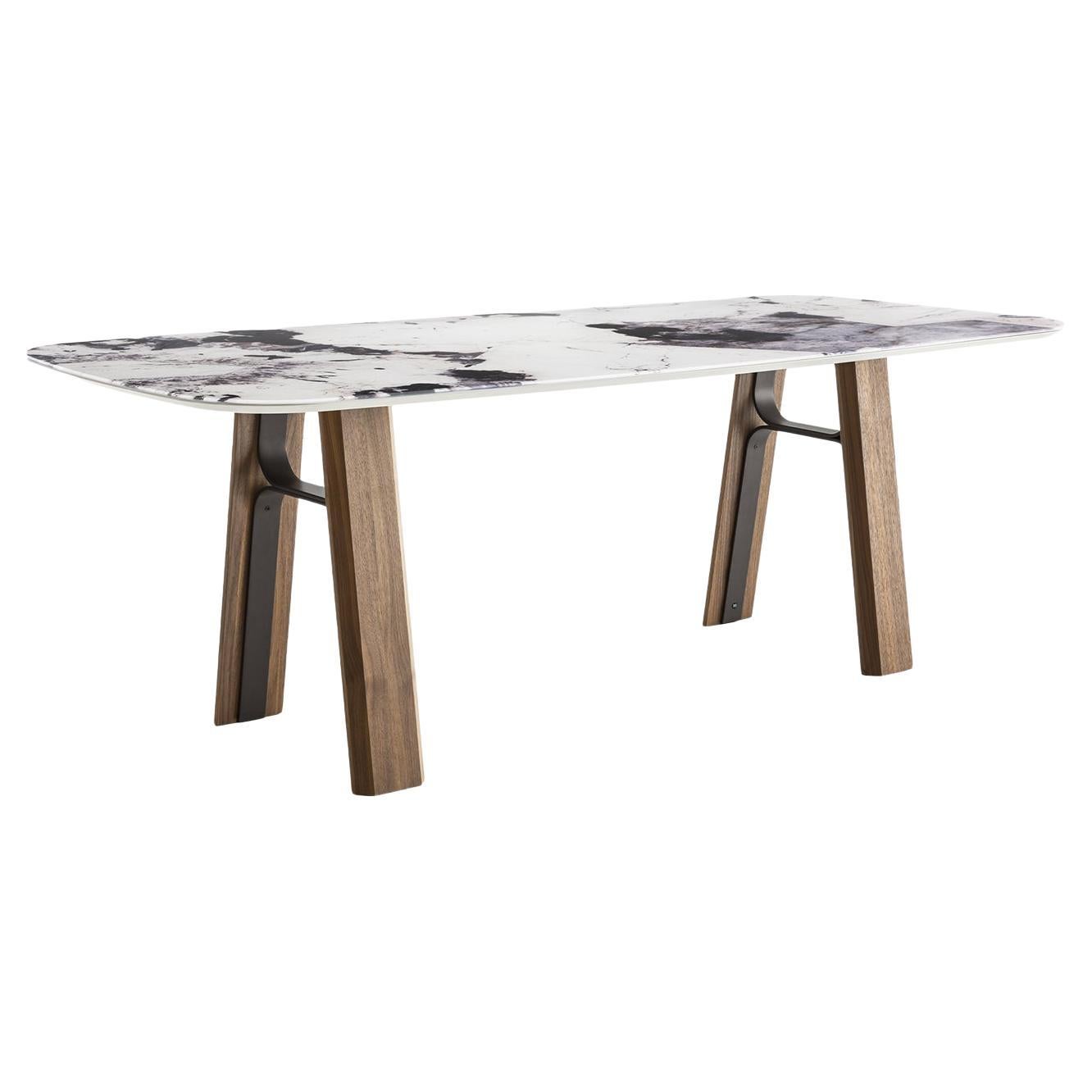 Bridge Large Patagonia Marble-Effect & Canaletto Walnut Table For Sale