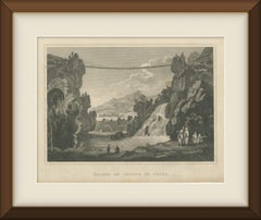 Bridge of Chains in China, Suspension Bridge, Antique Engraving, circa 1820