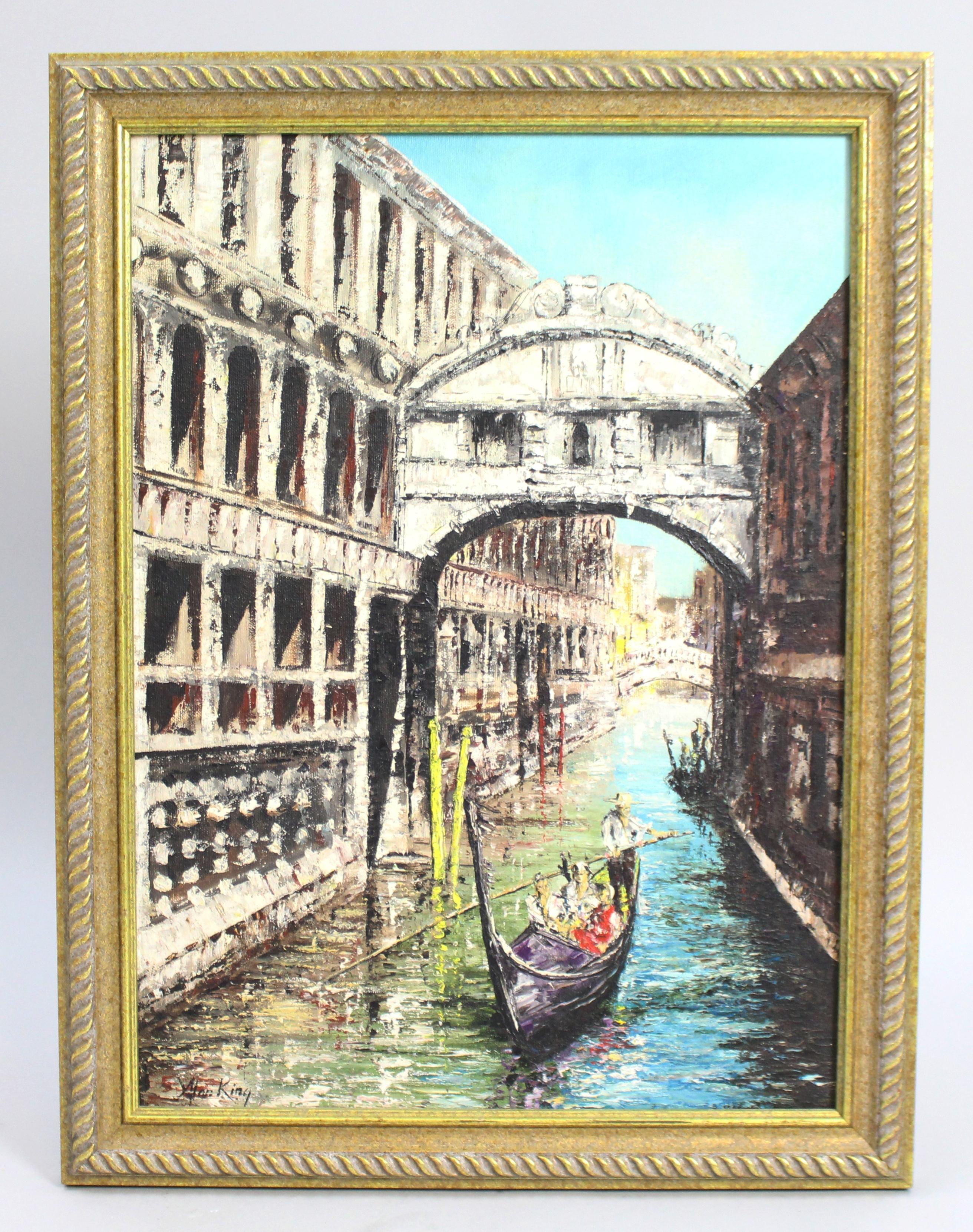 Bridge of Sighs Venice by Alan King oil on board 


Period mid/late 20th c., dated to the reverse 1971

Artist Alan King (AKin of Malvern)

Medium oil on board

Size 48 x 63 cm / 19 x 24 3/4 in

Signed bottom left by the artist

Frame