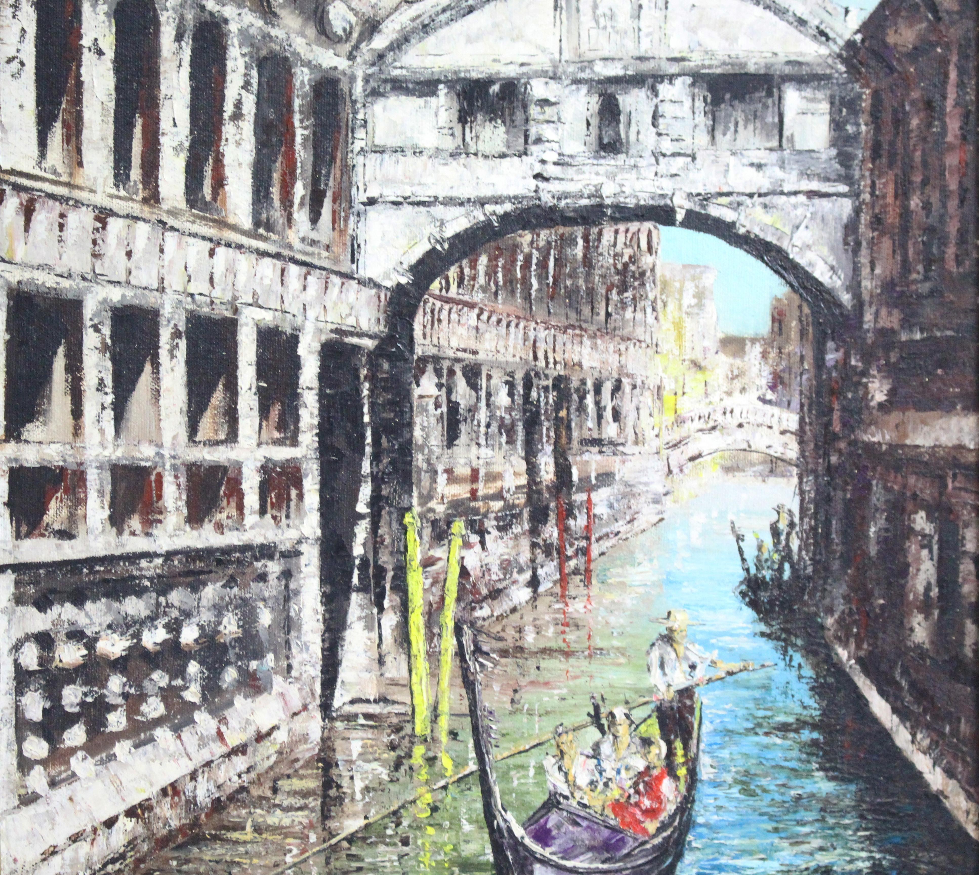 20th Century Bridge of Sighs Venice by Alan King Oil on Board For Sale
