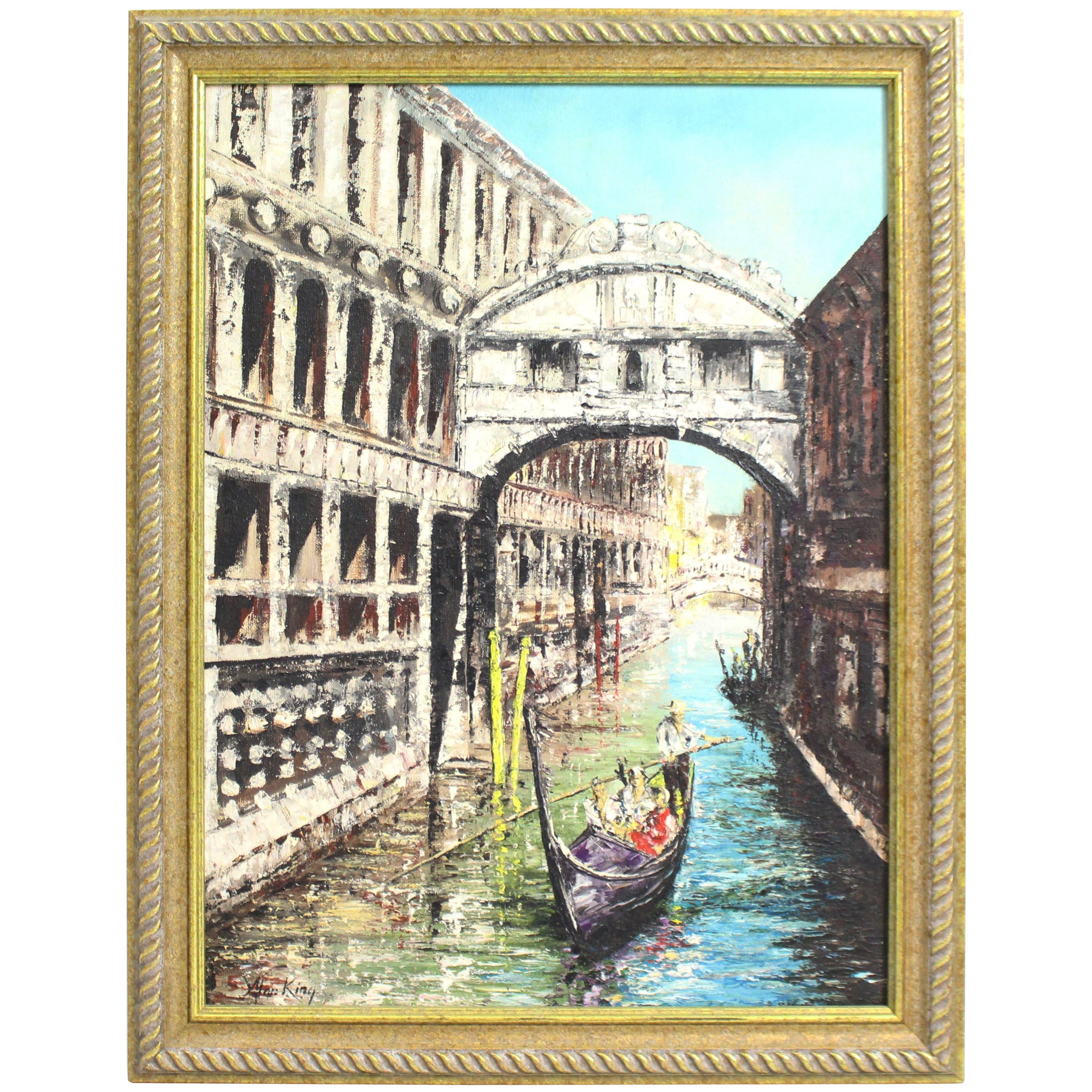 Bridge of Sighs Venice by Alan King Oil on Board For Sale
