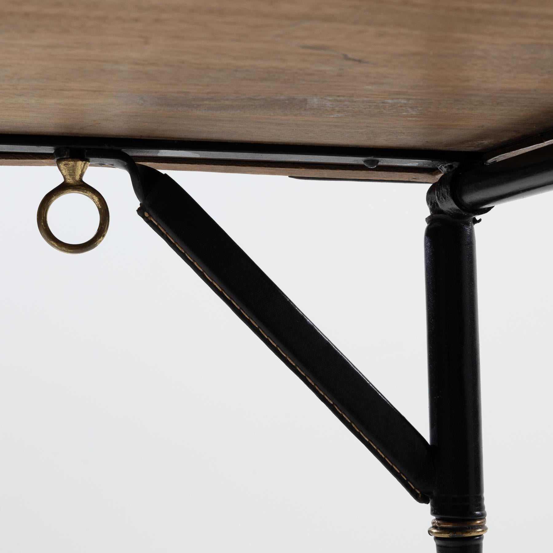 Leather Bridge or Games Table with Folding Legs by Jacques Adnet, France