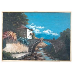 Vintage "Bridge over a stream" Painting