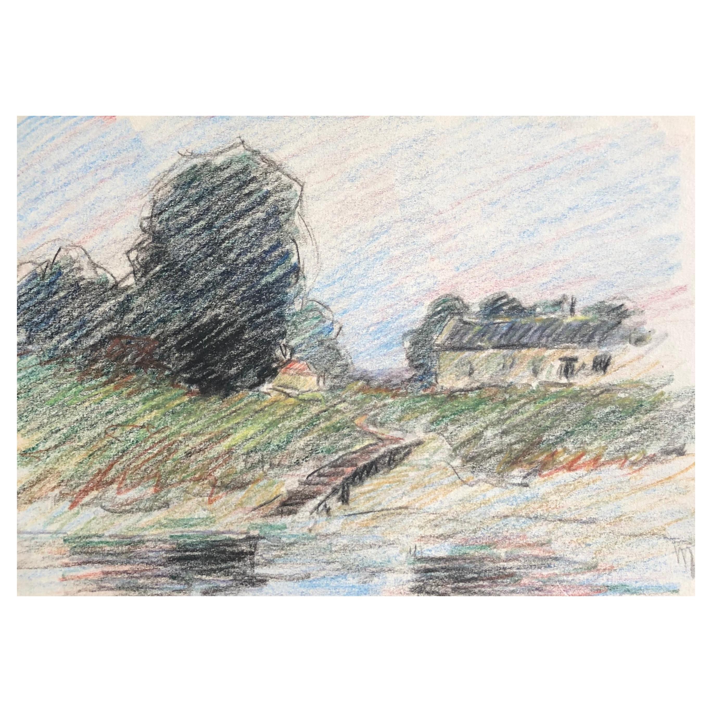 Bridge Scene, French Impressionist Painting For Sale