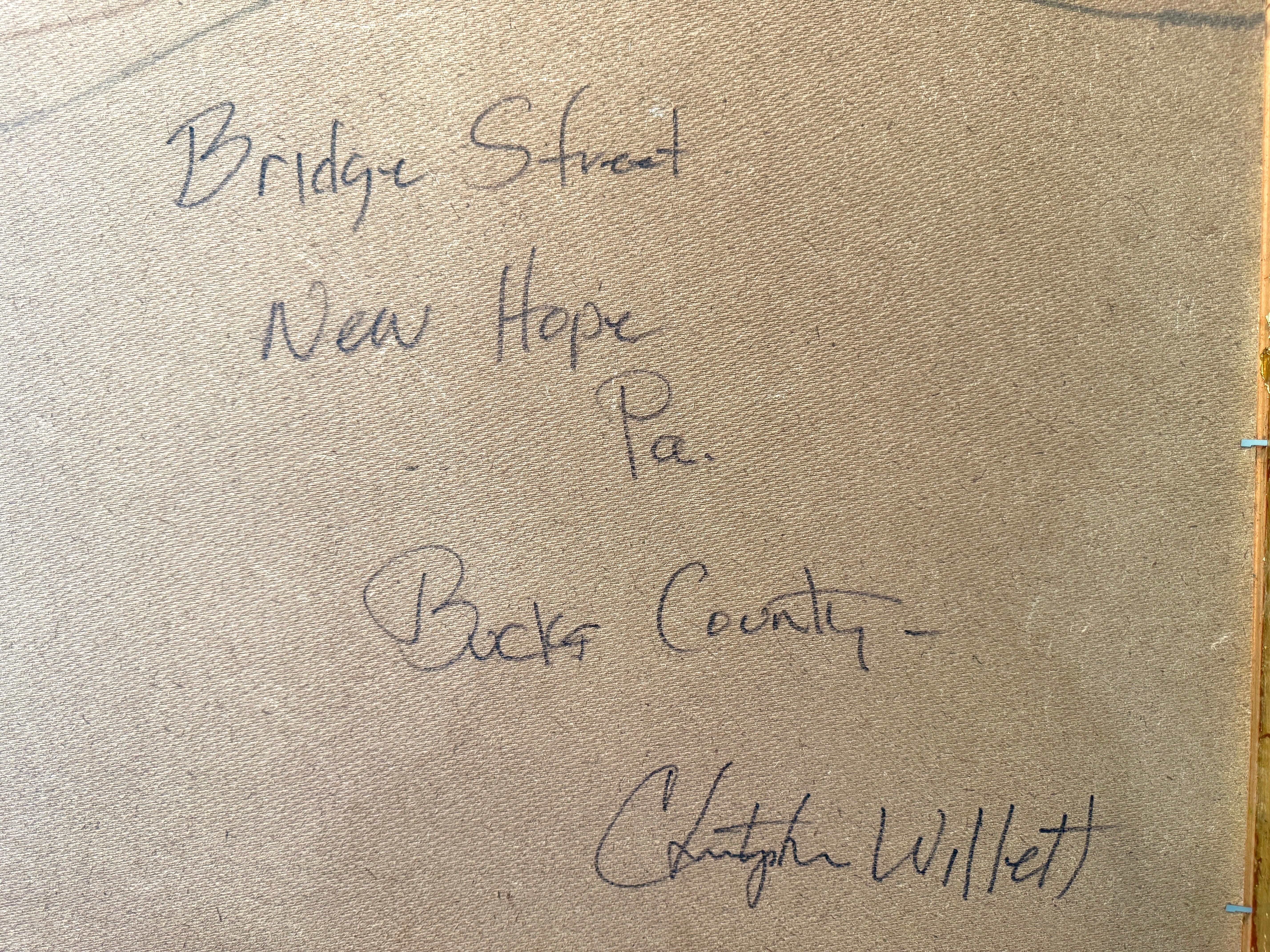 Bridge Street New Hope Bucks County Fluss Christopher Willett Szene Ölgemälde im Angebot 2
