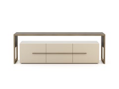 Modern Bridge Tv Cabinet made with Walnut, Brass and lacquer, handmade