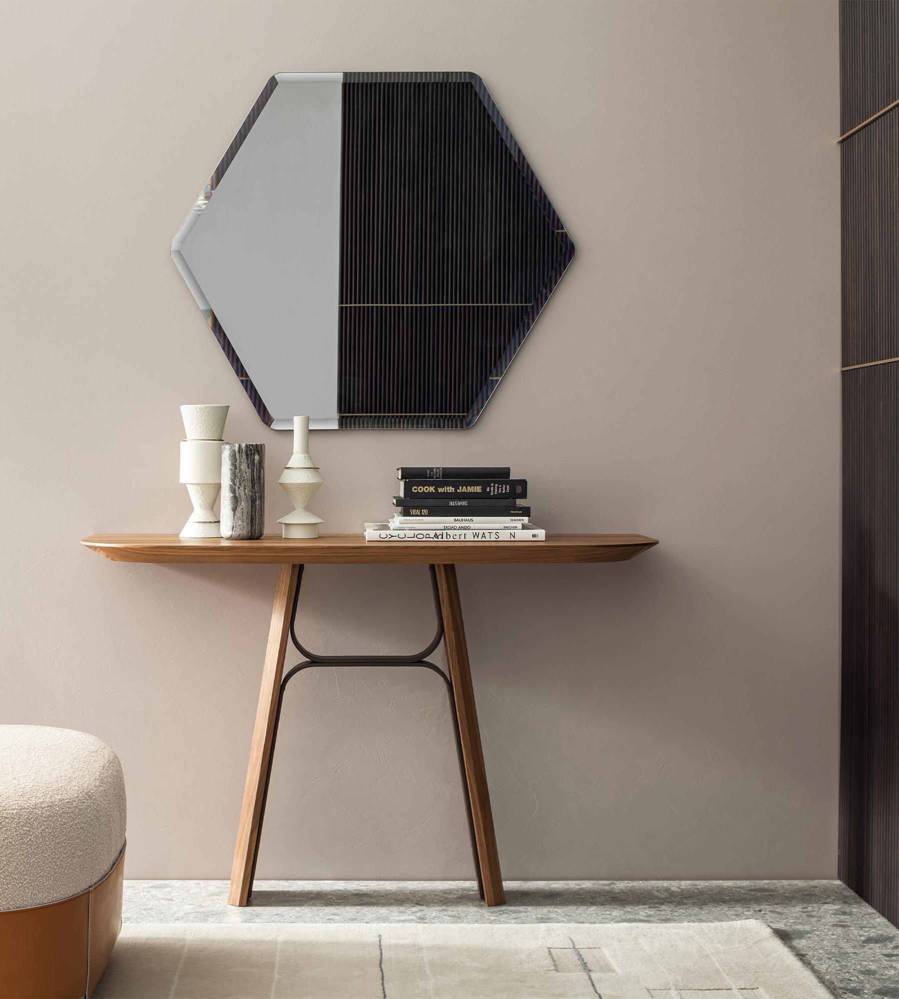 Bridge Walnut Console by Morica Design
Dimensions: D 45 x W 120 x H 75 cm.
Materials: Canaletto walnut, Dark Burnished metal.

Available in Canaletto Walnut, Laguna Oak, or Oak wood. Please contact us.
Available in Dark Burnished or Champagne metal