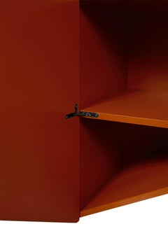 Bridges cabinet by Muller Van Severen, contemporary red laquered medium cupboard