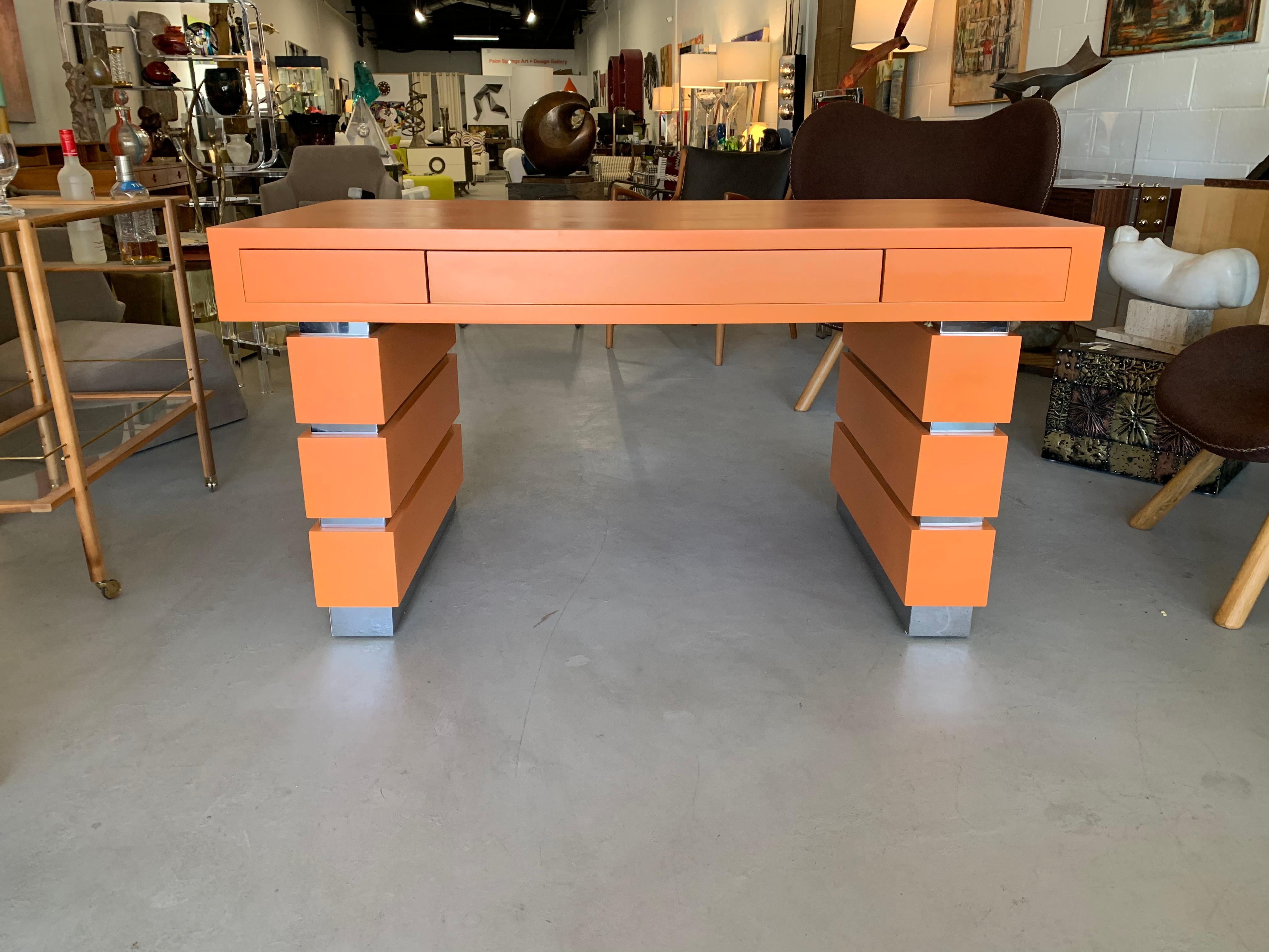 orange wood desk