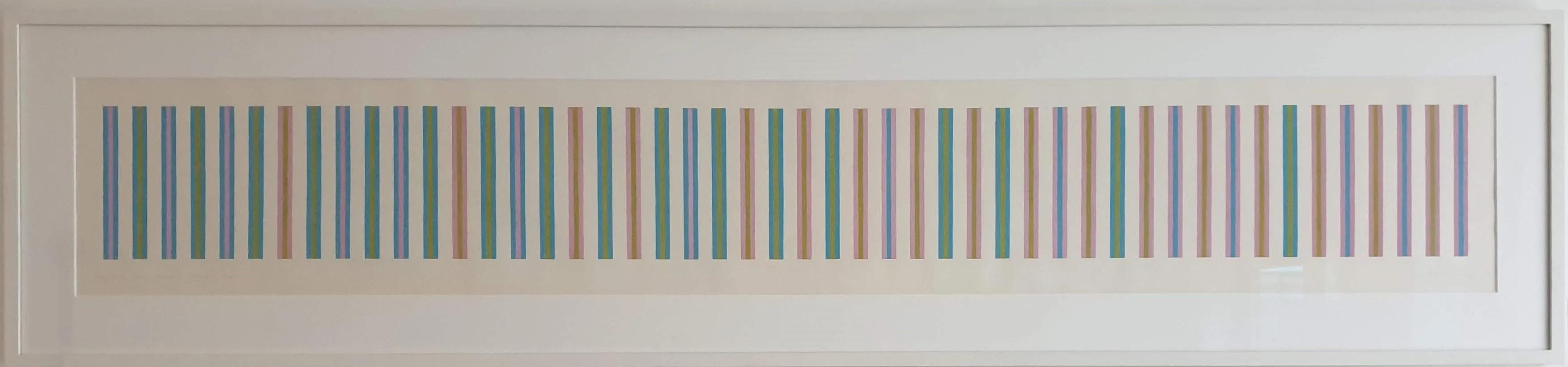 Bridget Riley Abstract Painting - Sequence Study, Turquoise, Ochre, Magenta, 1973