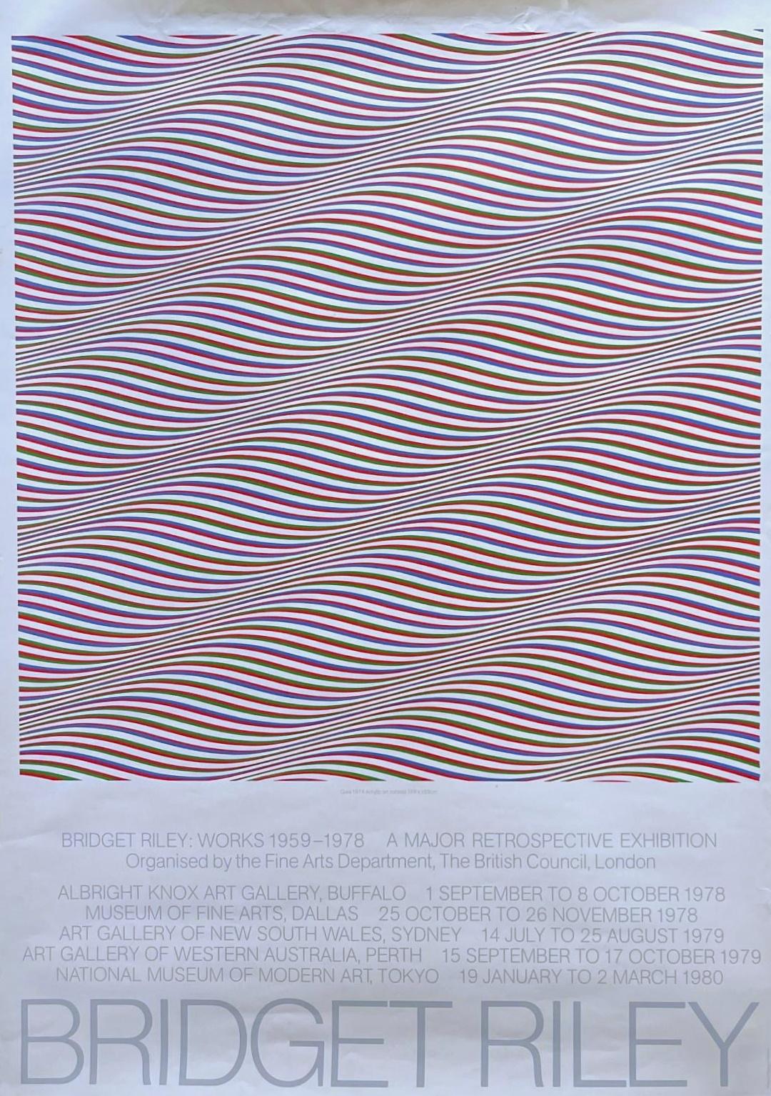 Bridget Riley Print – Historisches Plakat zur Retrospektive 1960er Jahre British Council Pop Op Art in limitierter Auflage