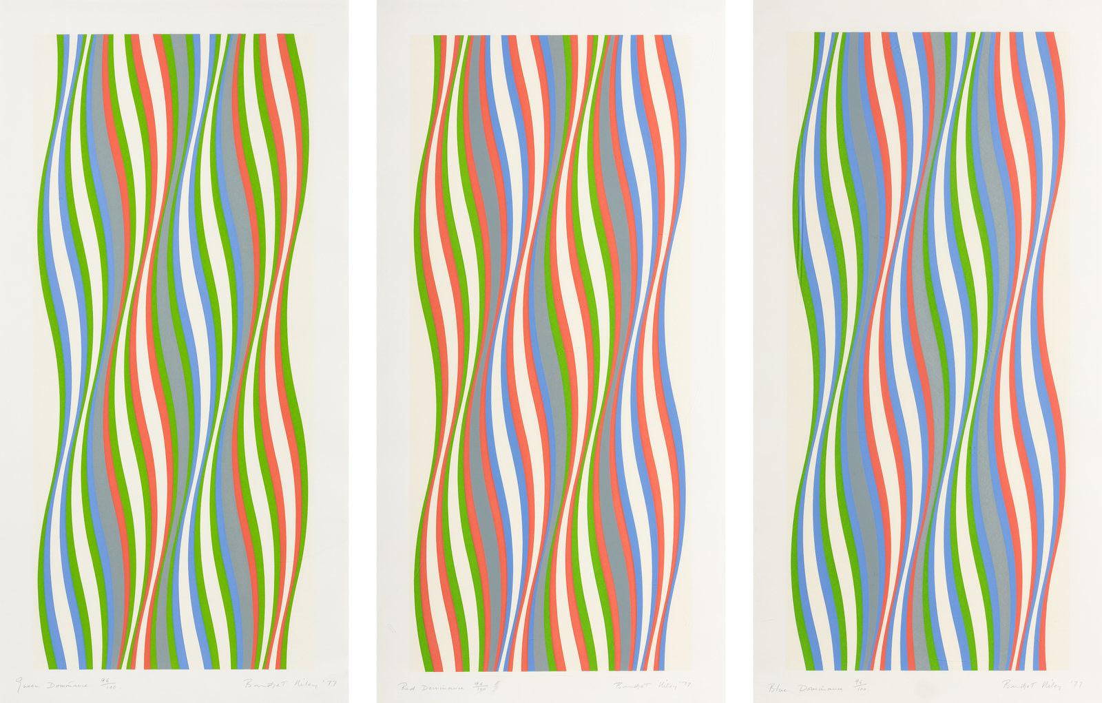 Bridget Riley Green Dominance Blue Dominance Red Dominance (set of