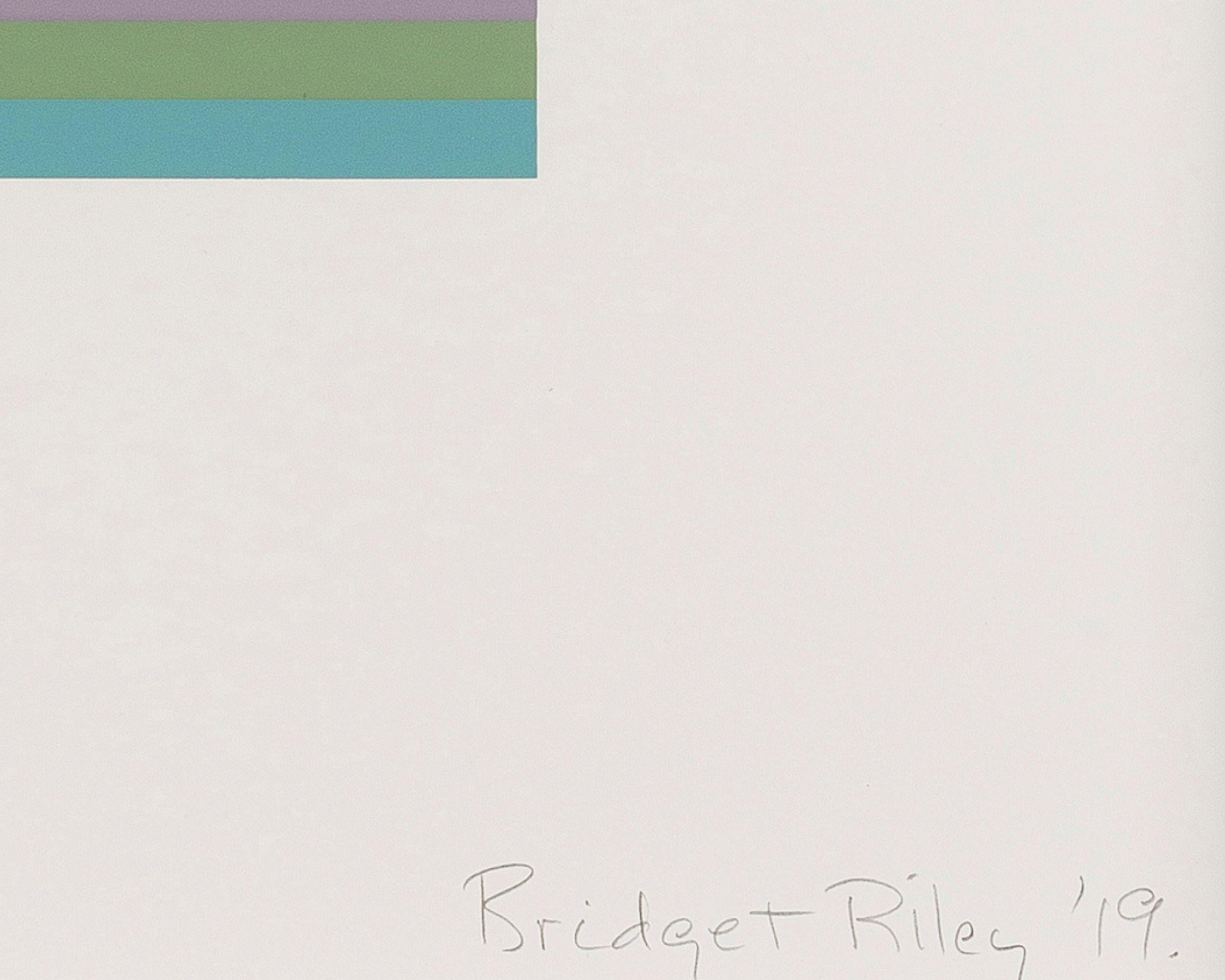 BRIDGET RILEY  
Intervals 1, 2018
Screenprint in colours, on Fabriano 5 paper
Signed, titled, dated and numbered from the edition of 175
Printed by Artizan Editions, Forest of Dean
Image: 24.2 x 15.3 cm (9.5 x 6.0 in) 
Sheet: 51.2 x 40.6 cm (20.1 x