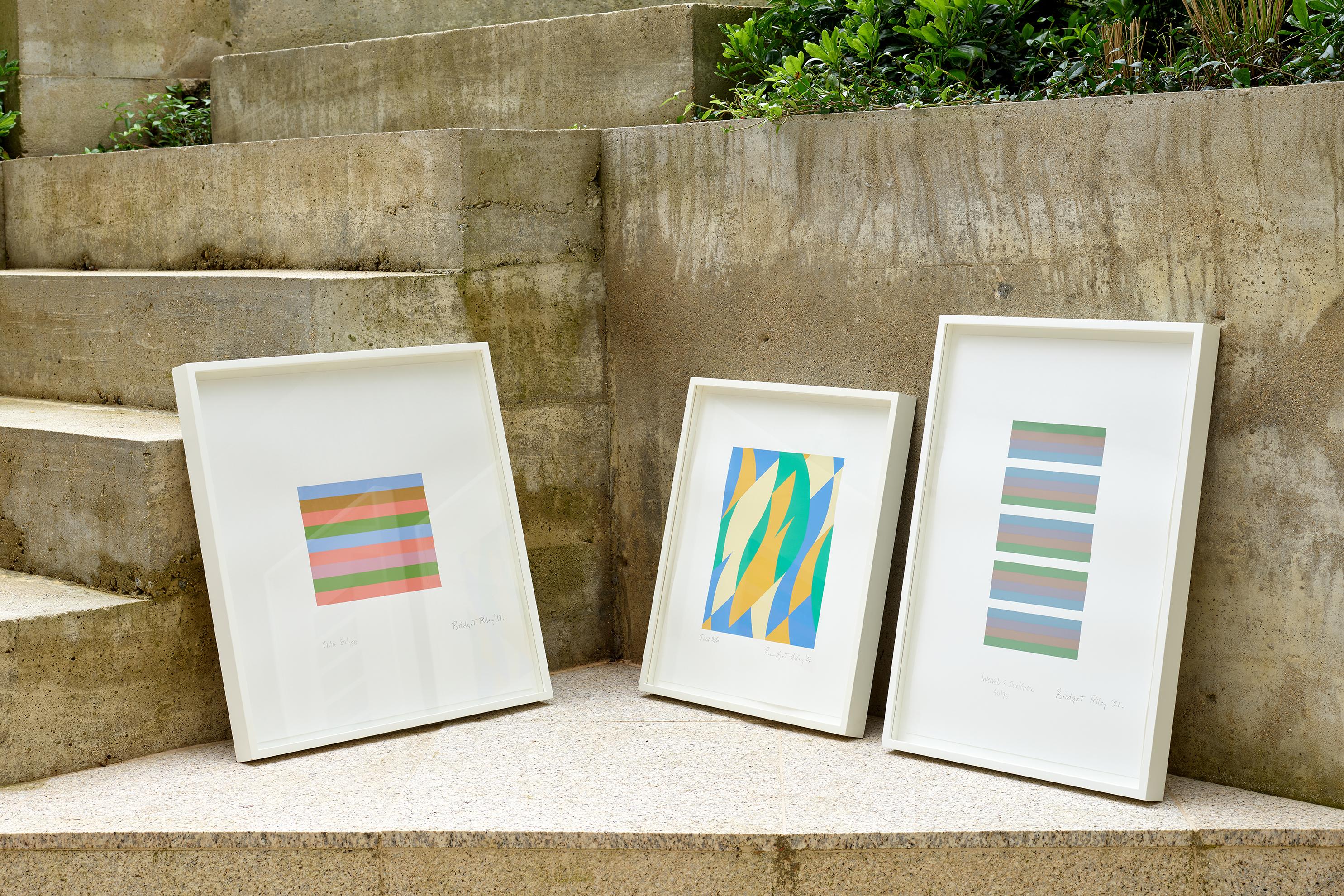 Intervalli 3: Blu/Verde -- Strisce, motivi, Op Art di Brigdet Riley - Print Grigio di Bridget Riley